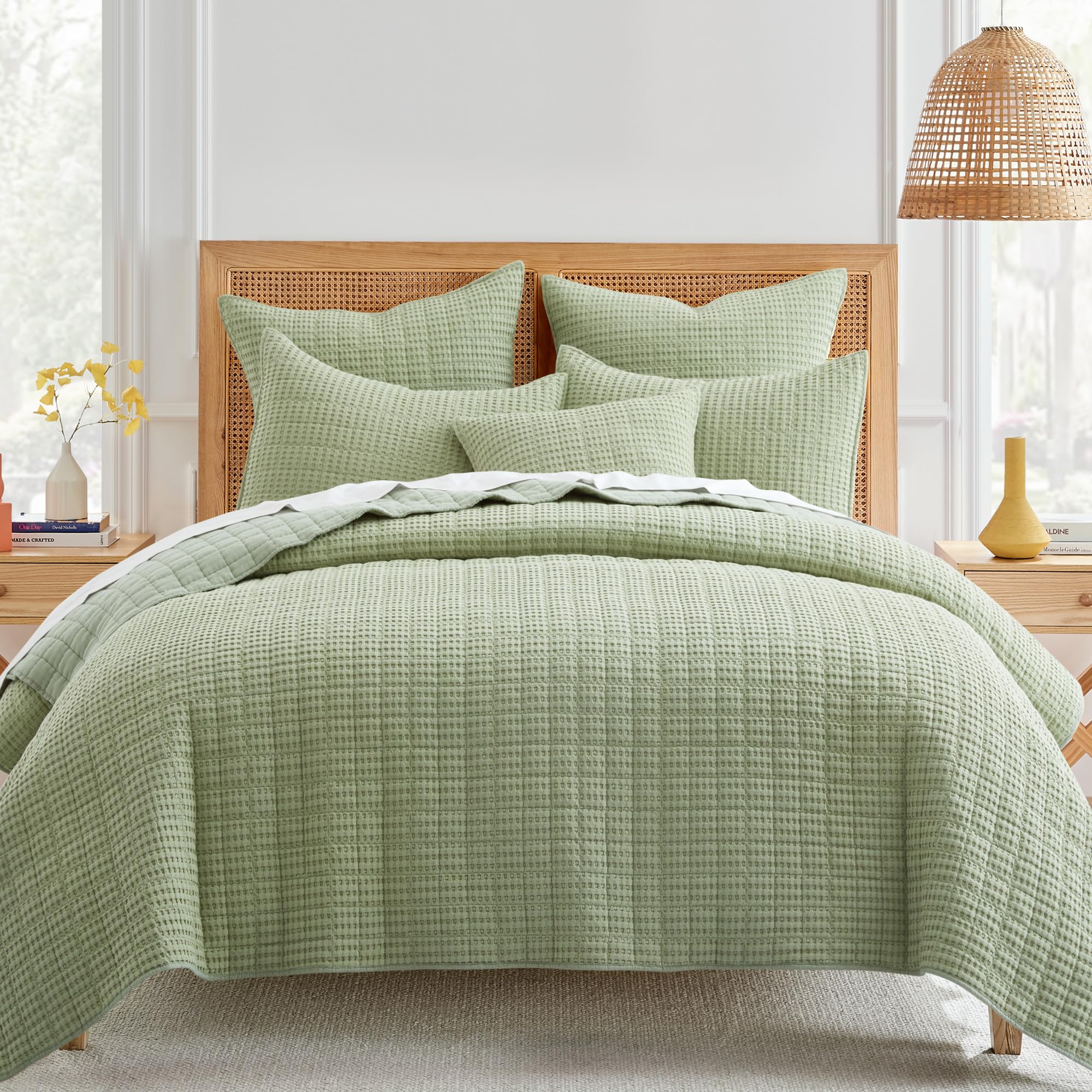 Levtex Home - Mills Waffle - Juego de Colcha -Verde Salvia