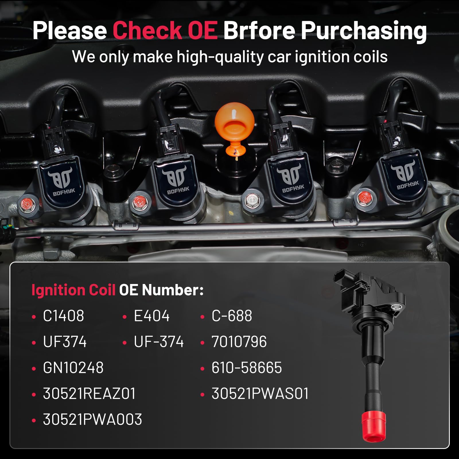 Paquete de Bobinas de Encendido BDFHYK Compatible con Honda - Imagen 6