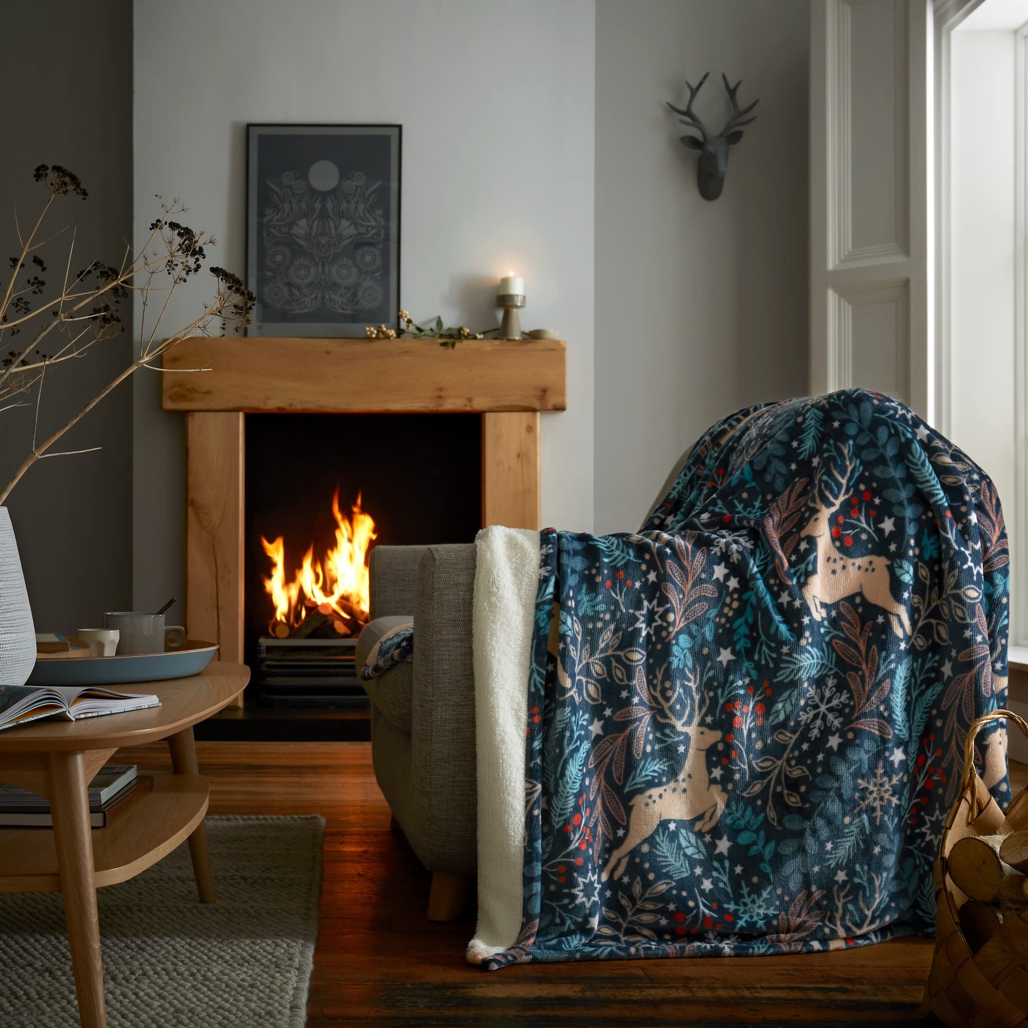 Manta de Sherpa de Piel Sintética XXL Azul Invierno de