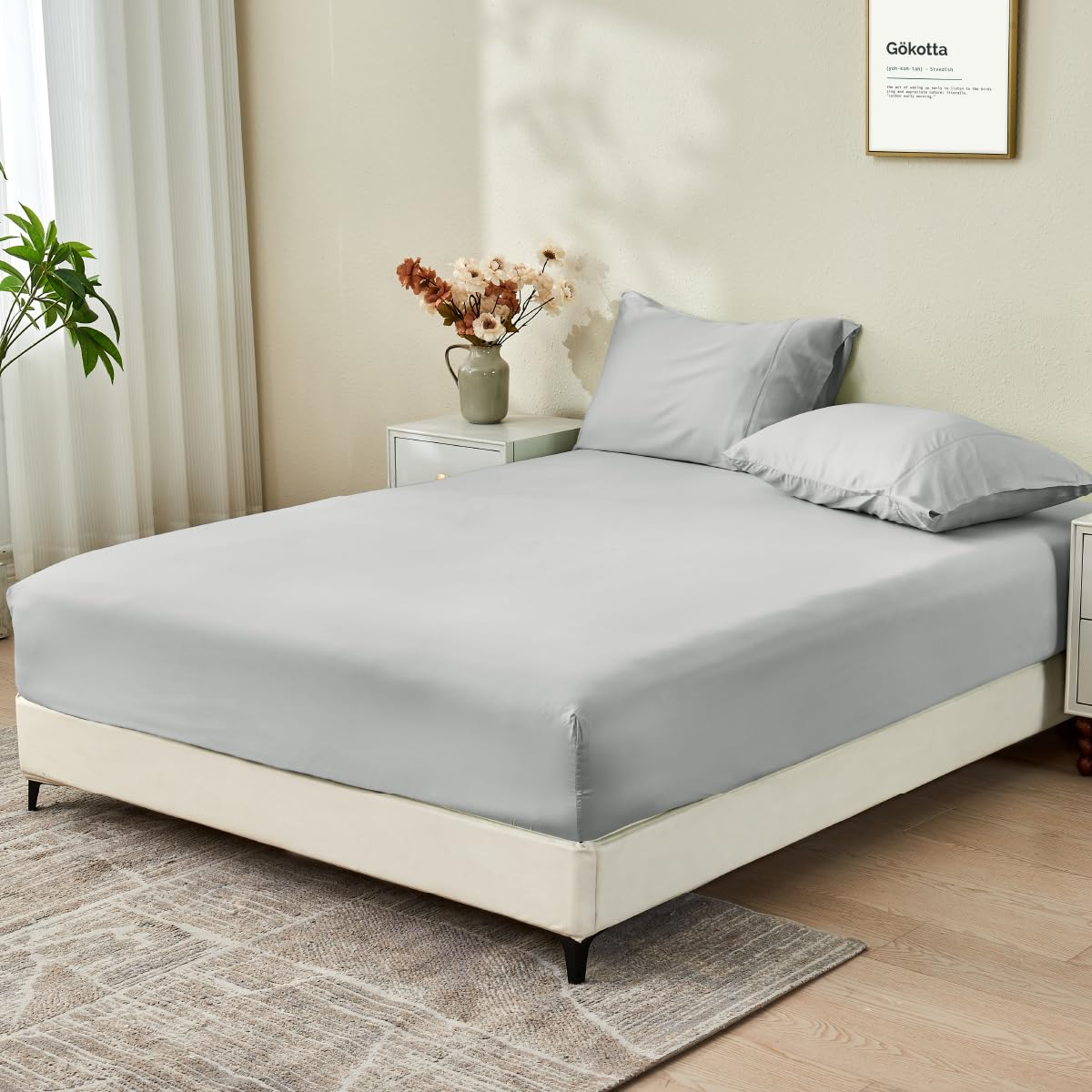 Juego de Sábana Ajustable y Funda de -Gris