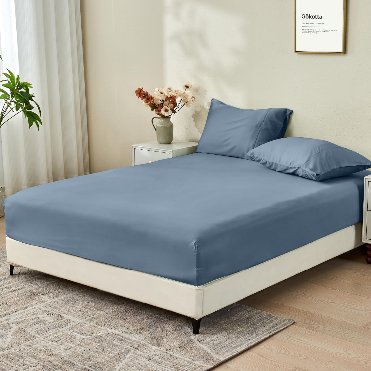 Juego de Sábana Ajustable de Bambú Rayón -Azul