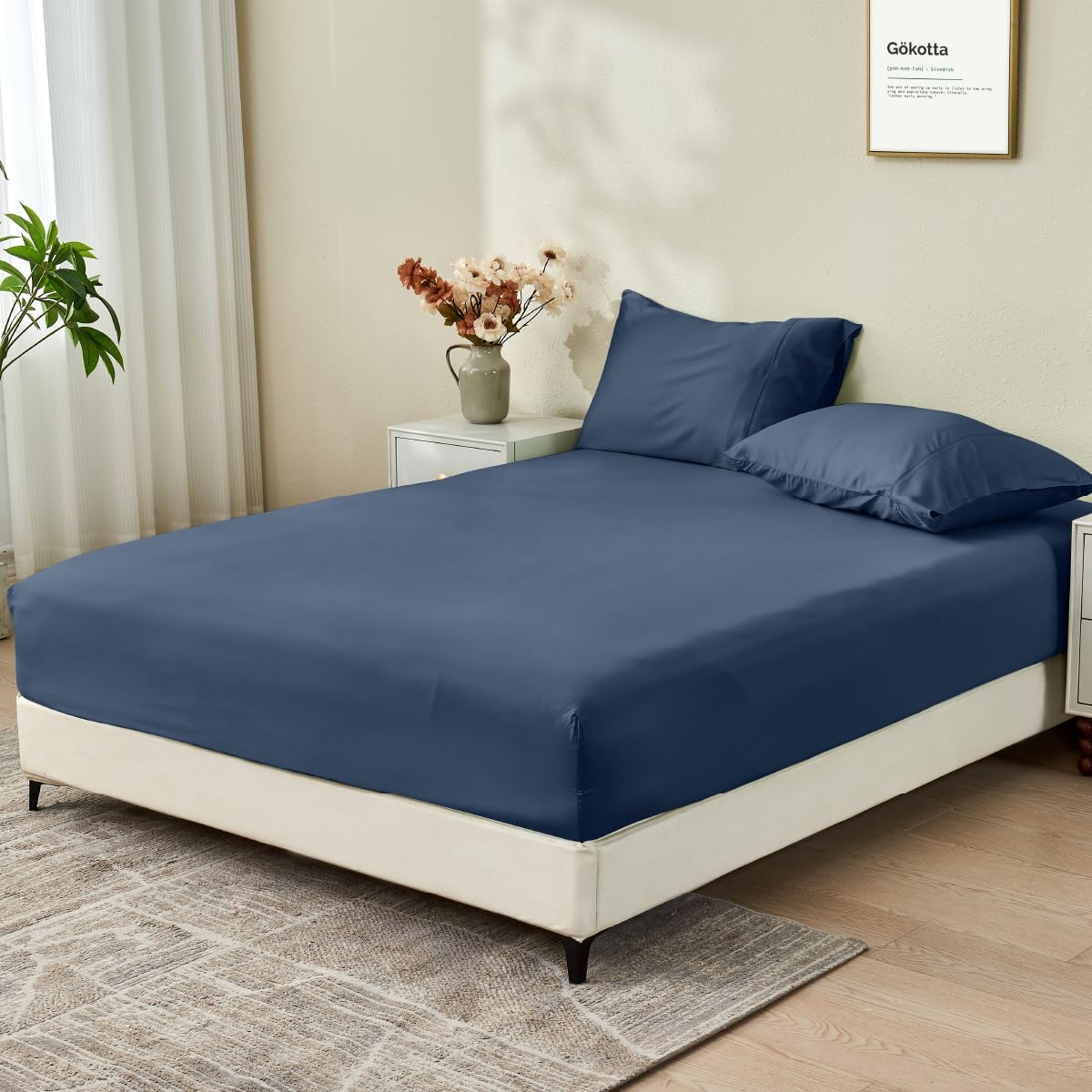 Juego de Sábana Ajustable y Fundas de -Azul Marino
