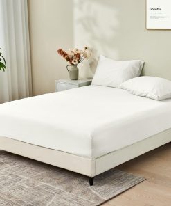 Juego de Sábana Ajustable de Bambú Rayón -Blanco Crema