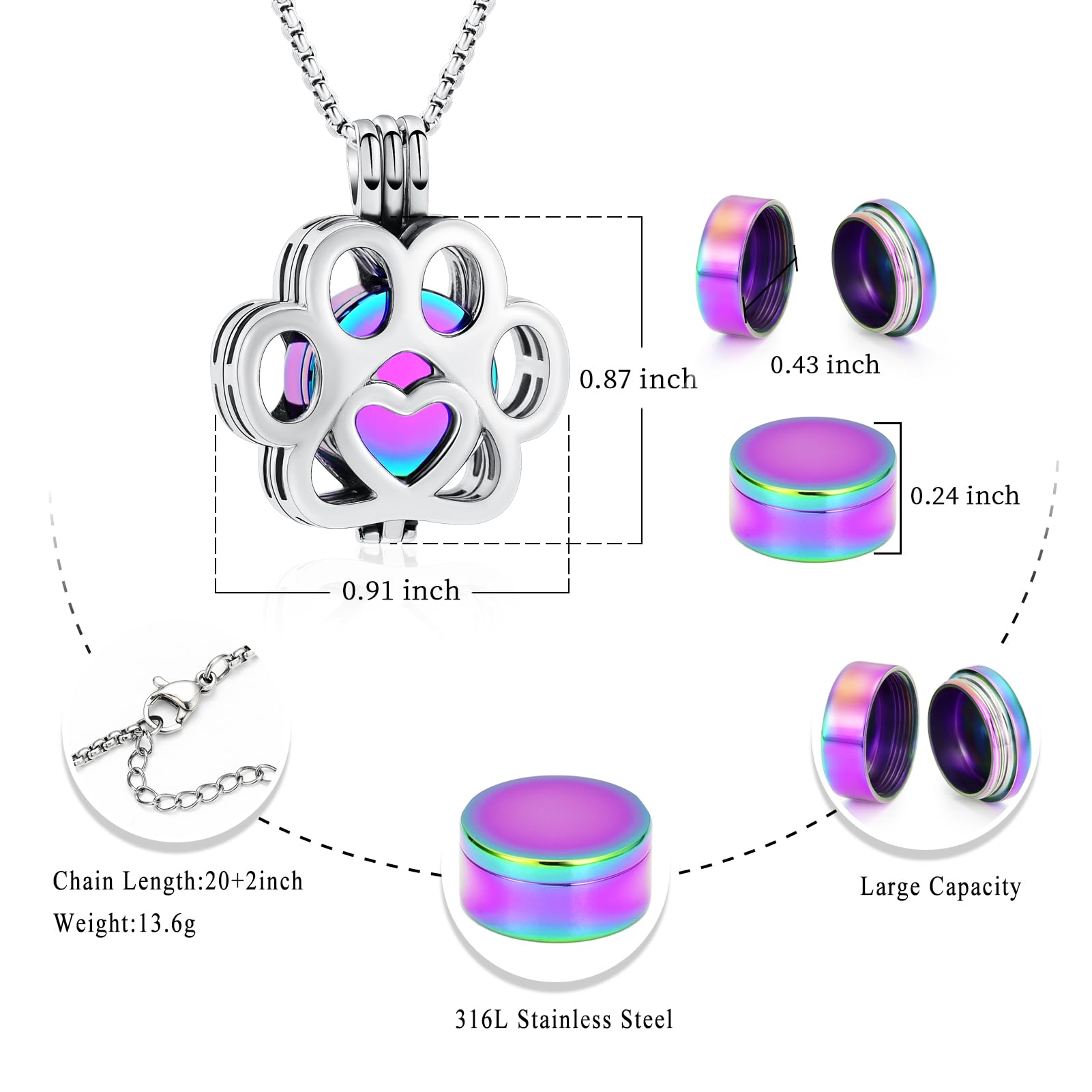 Collar Urna Memorial de Acero Inoxidable para Cenizas de - Imagen 3