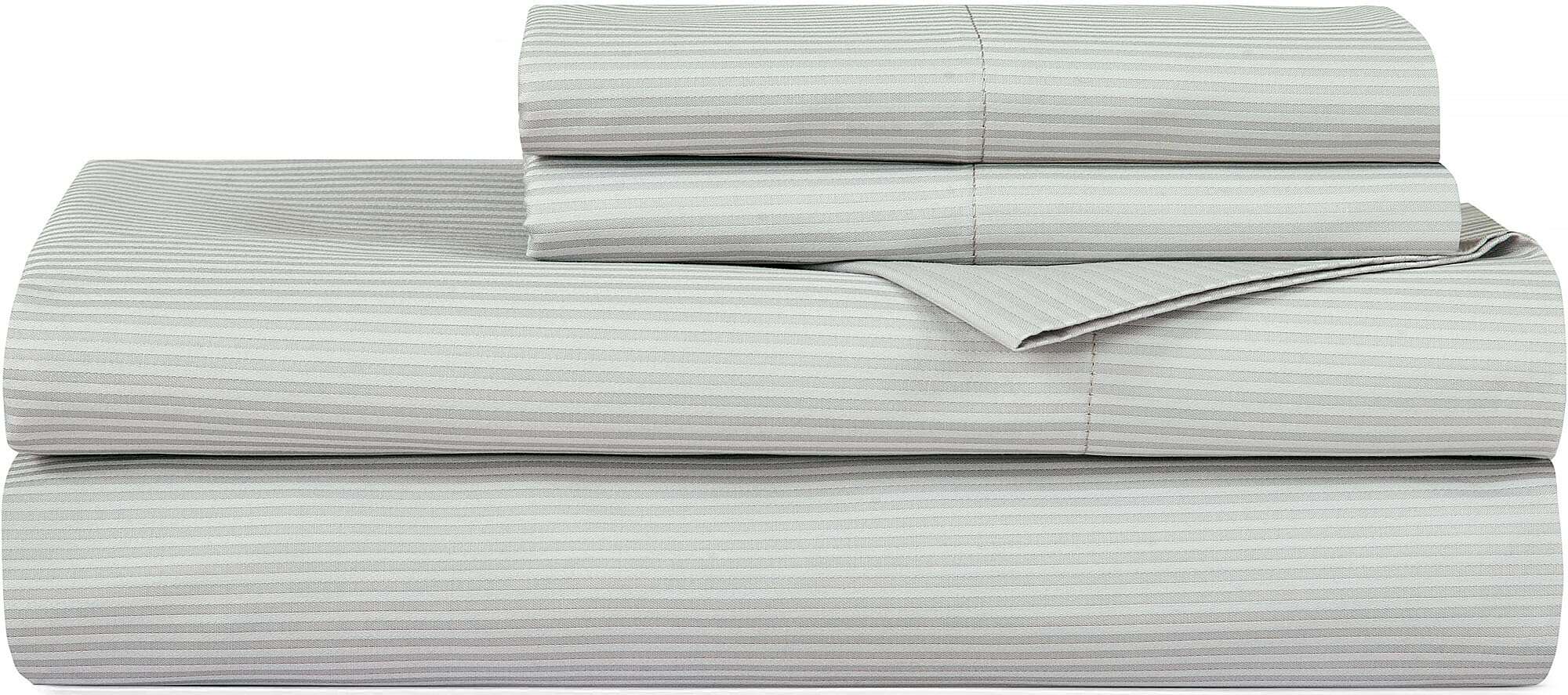 Juego de sábanas a rayas de 300 hilos 100% -Gris a rayas est