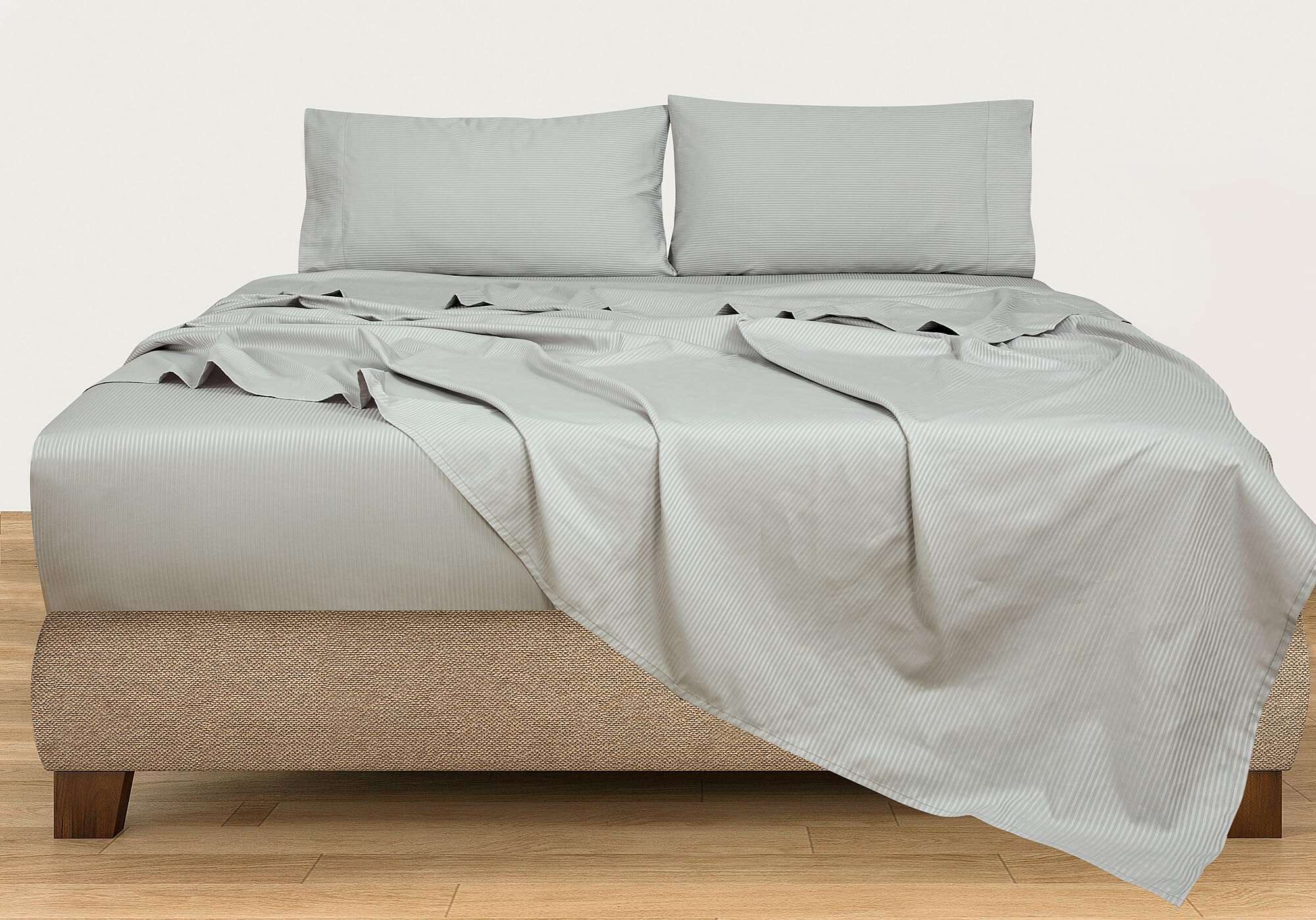 Juego de sábanas a rayas de 300 hilos 100% -Gris a rayas est - Imagen 9