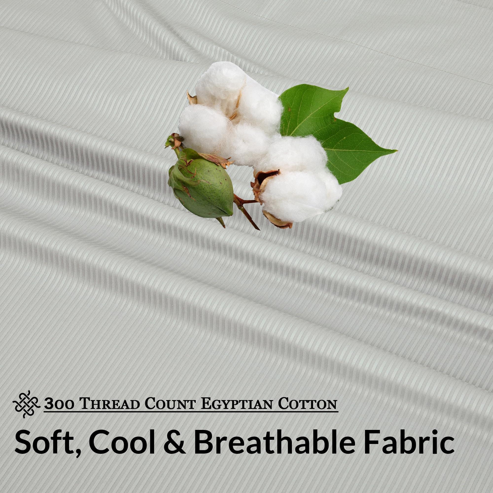 Juego de sábanas a rayas de 300 hilos 100% -Gris a rayas est - Imagen 7