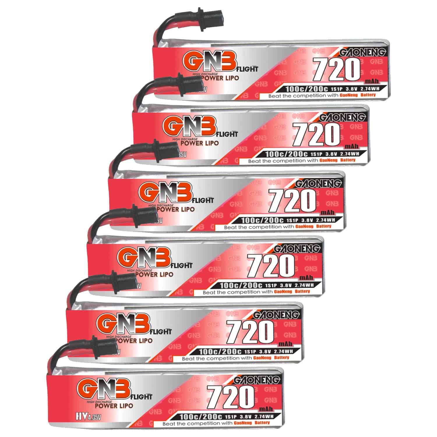6pcs GNB 720mAh 1S LiPo Battery 100C 200C 3.8V con Cable