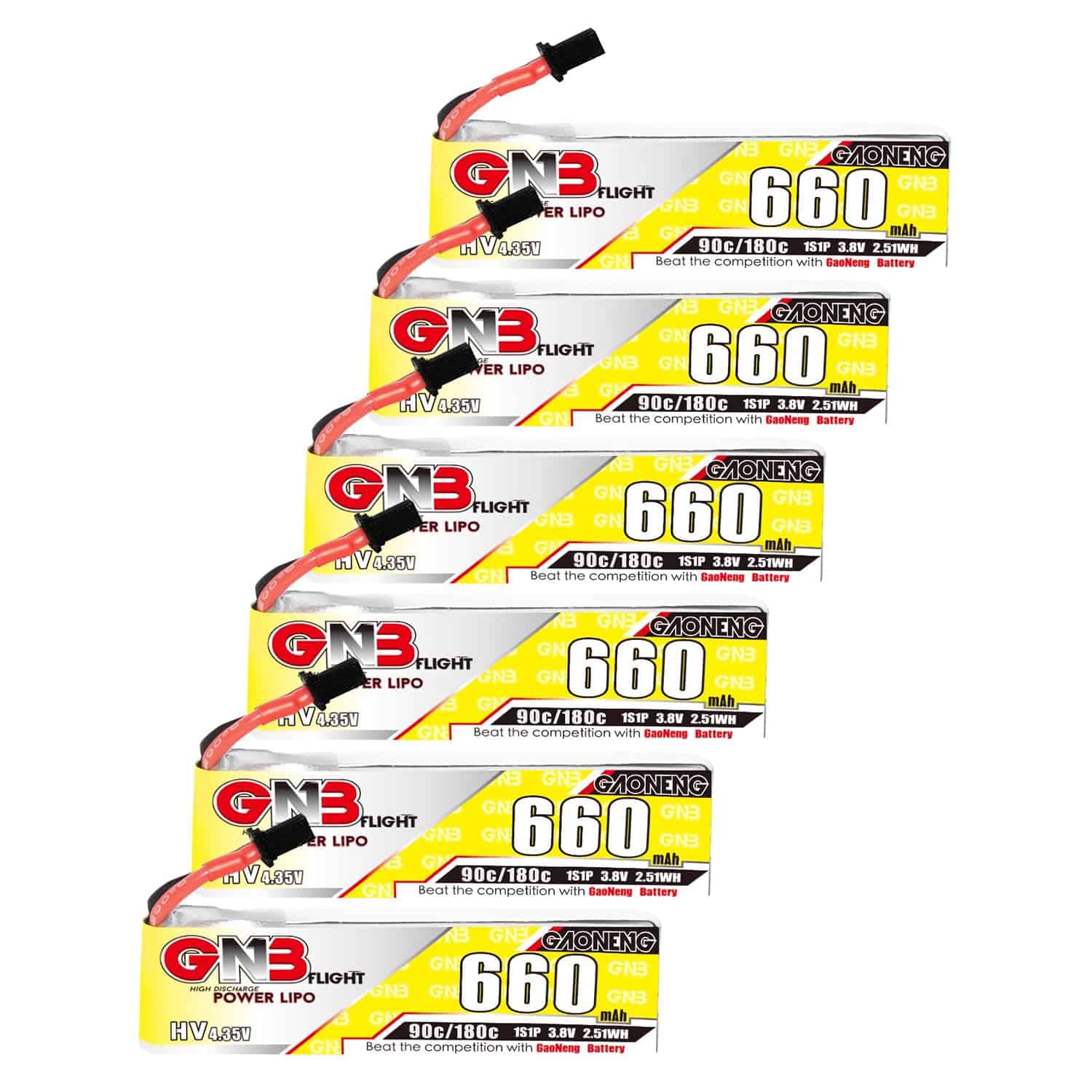 6 baterías LiPo GNB 1S 3.8V HV 660mAh 650mAh 600mAh 90C