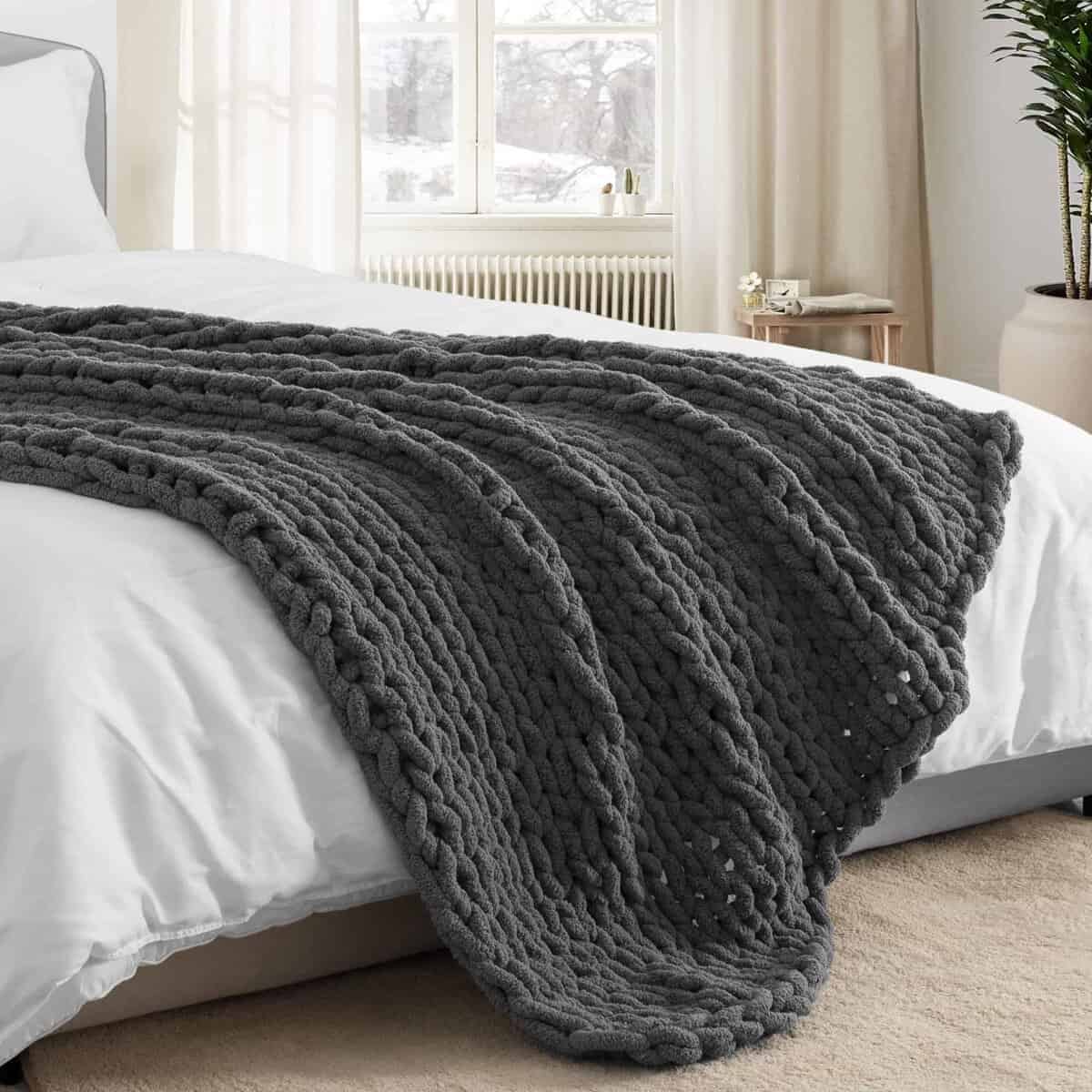 Manta de Lana Gruesa Tejida a Mano de 50"X 60", 100% Hecha - Imagen 9