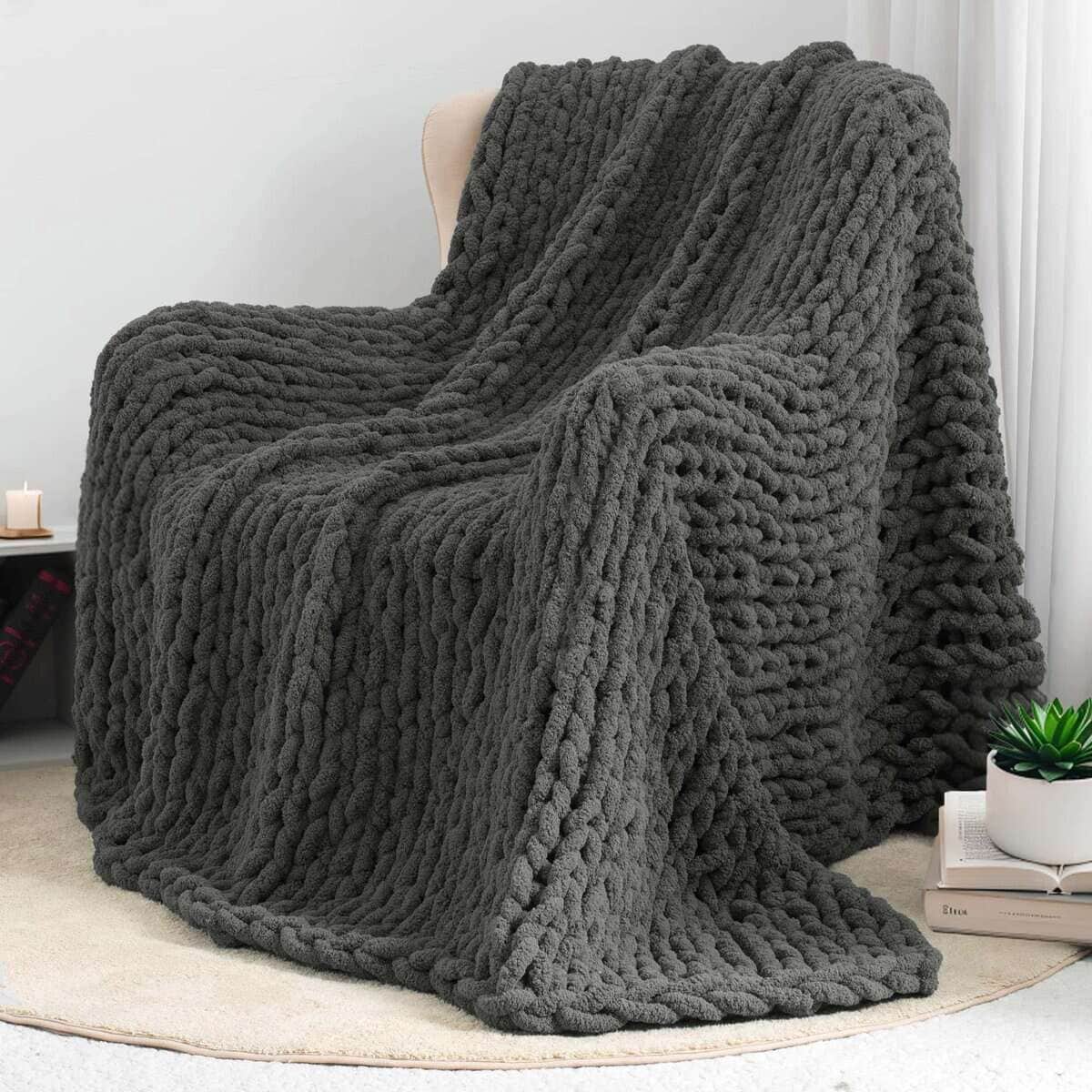 Manta de Lana Gruesa Tejida a Mano de 50"X 60", 100% Hecha - Imagen 8