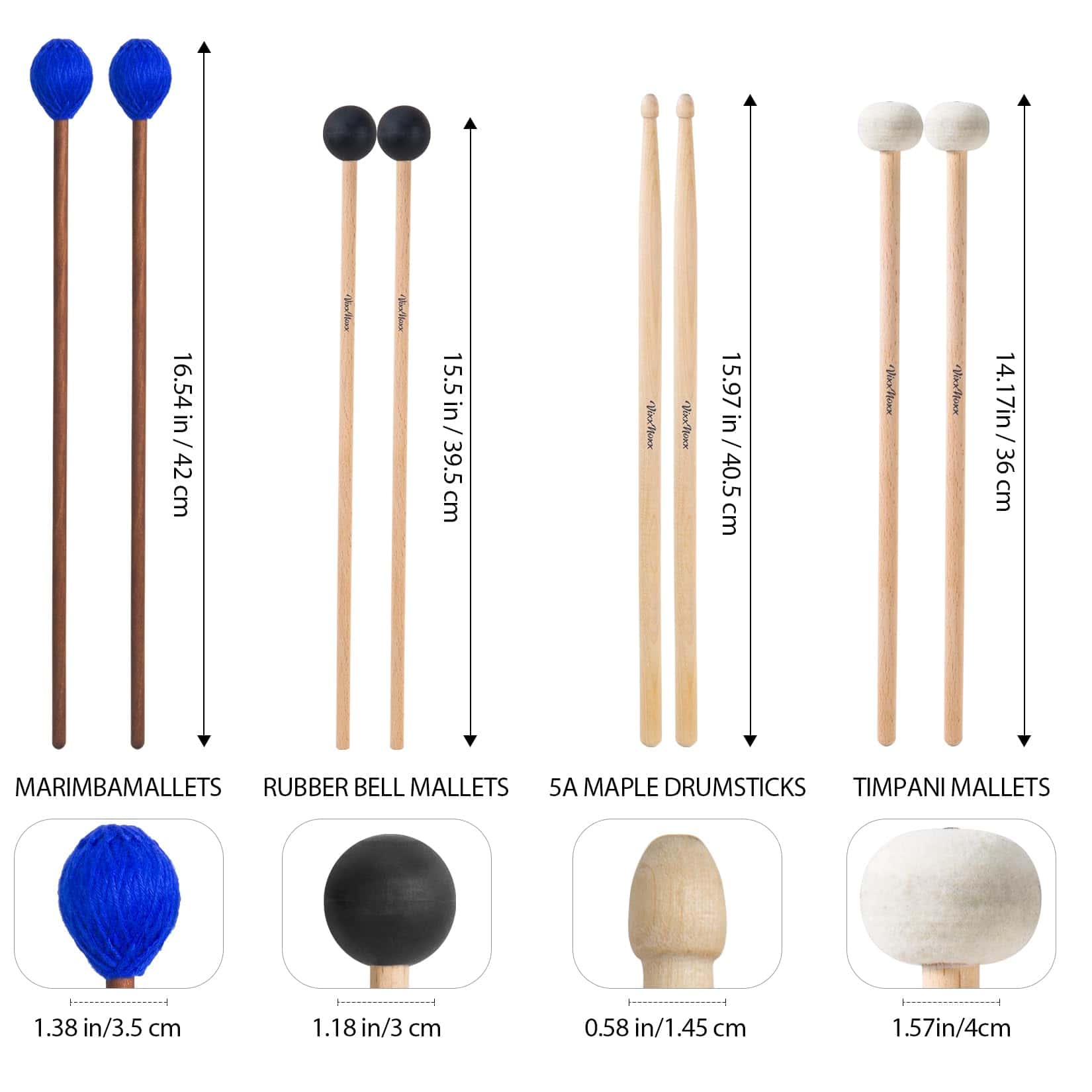 VixxNoxx 4 Pares de Mazos para Tambor Baquetas 5A Mallets - Imagen 3