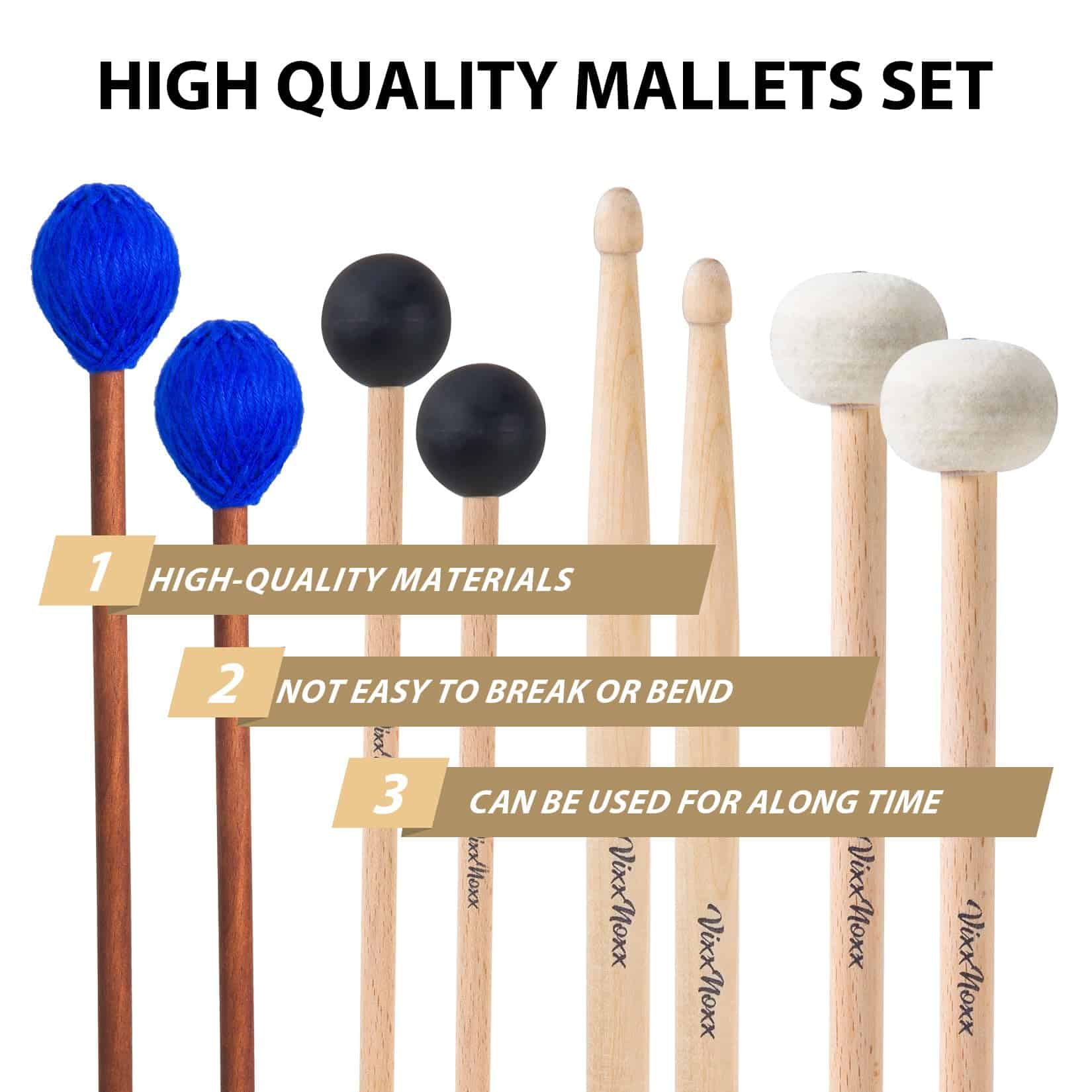 VixxNoxx 4 Pares de Mazos para Tambor Baquetas 5A Mallets - Imagen 4