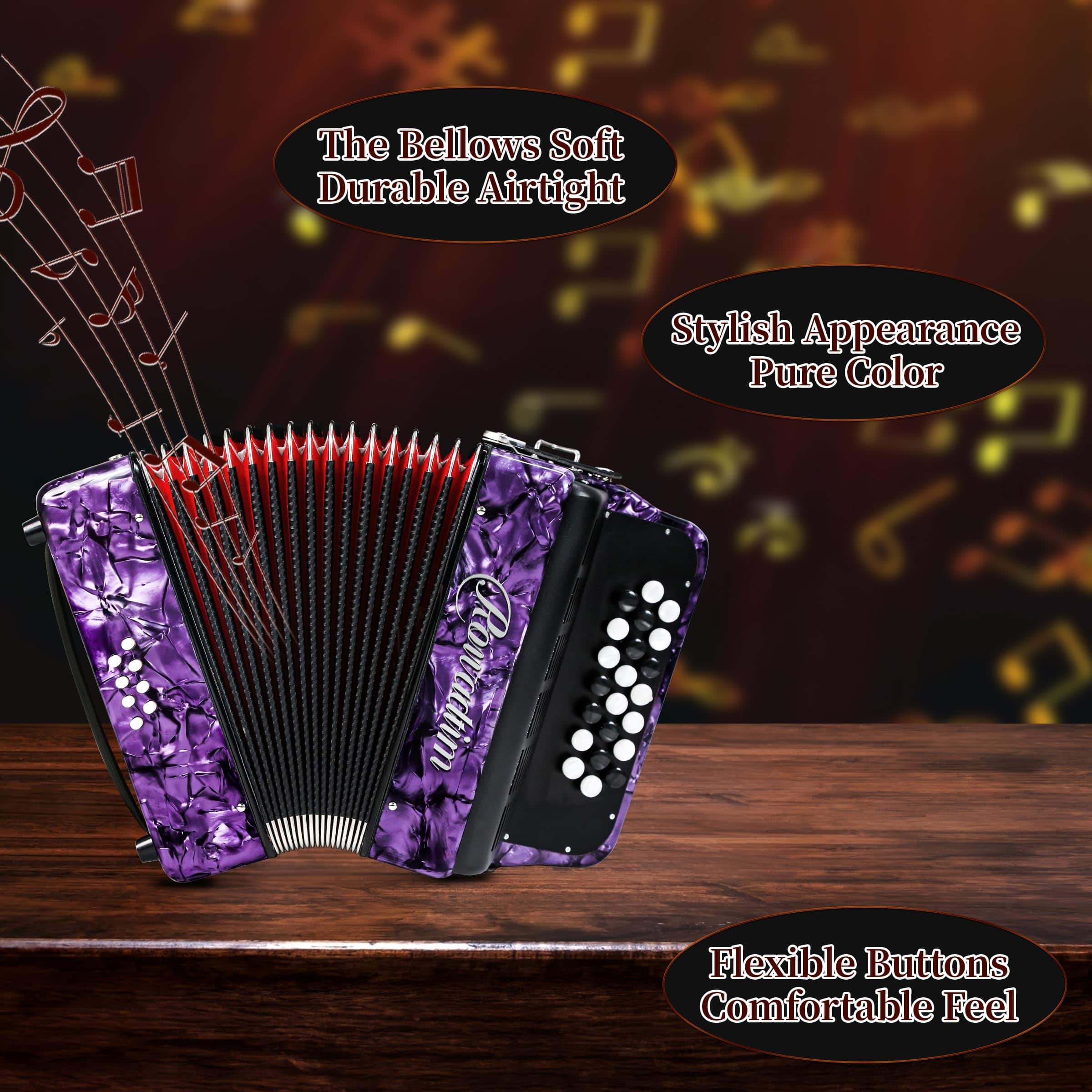 Acordeón - 22 teclas 8 bajos, acordeón piano liviano para - Imagen 7