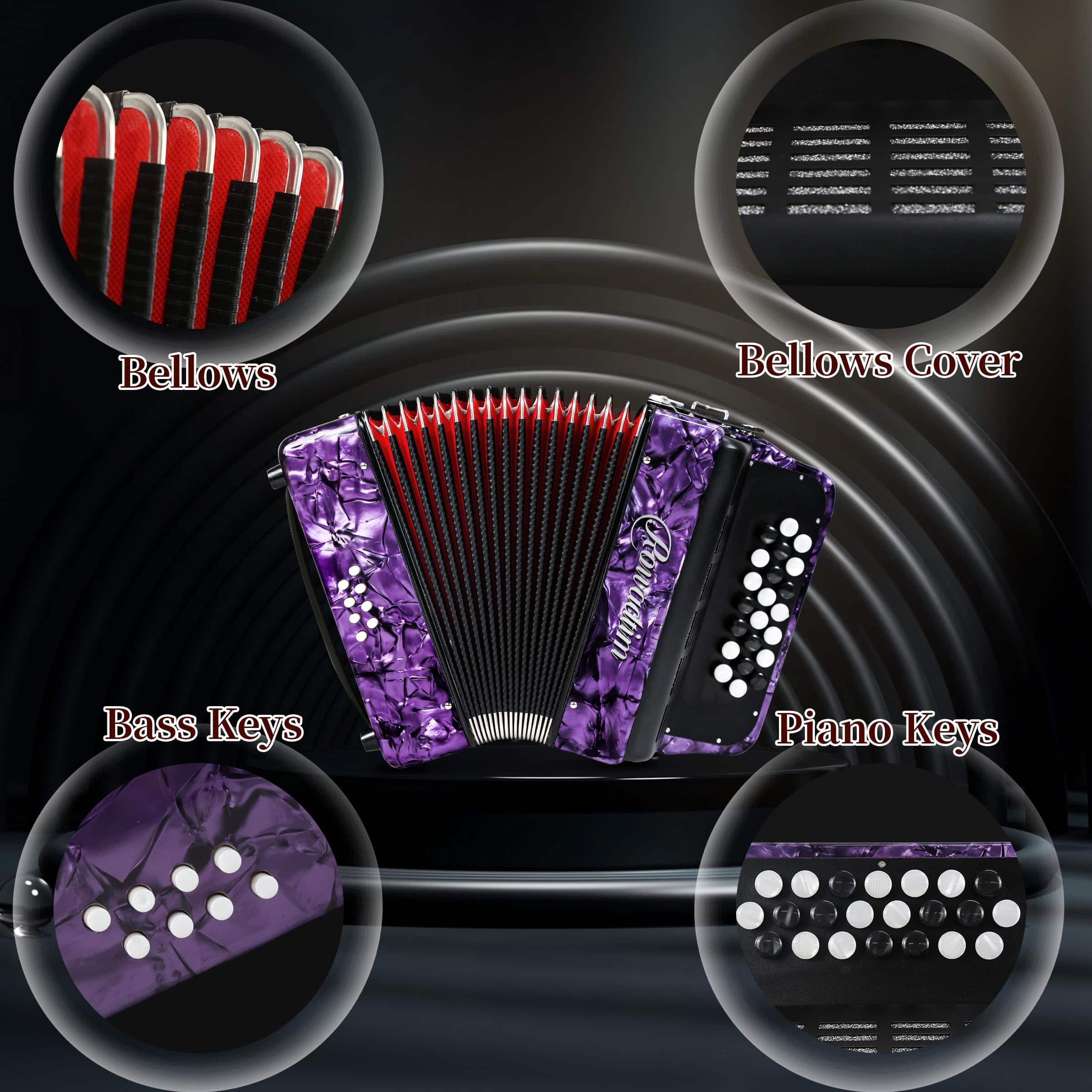 Acordeón - 22 teclas 8 bajos, acordeón piano liviano para - Imagen 8
