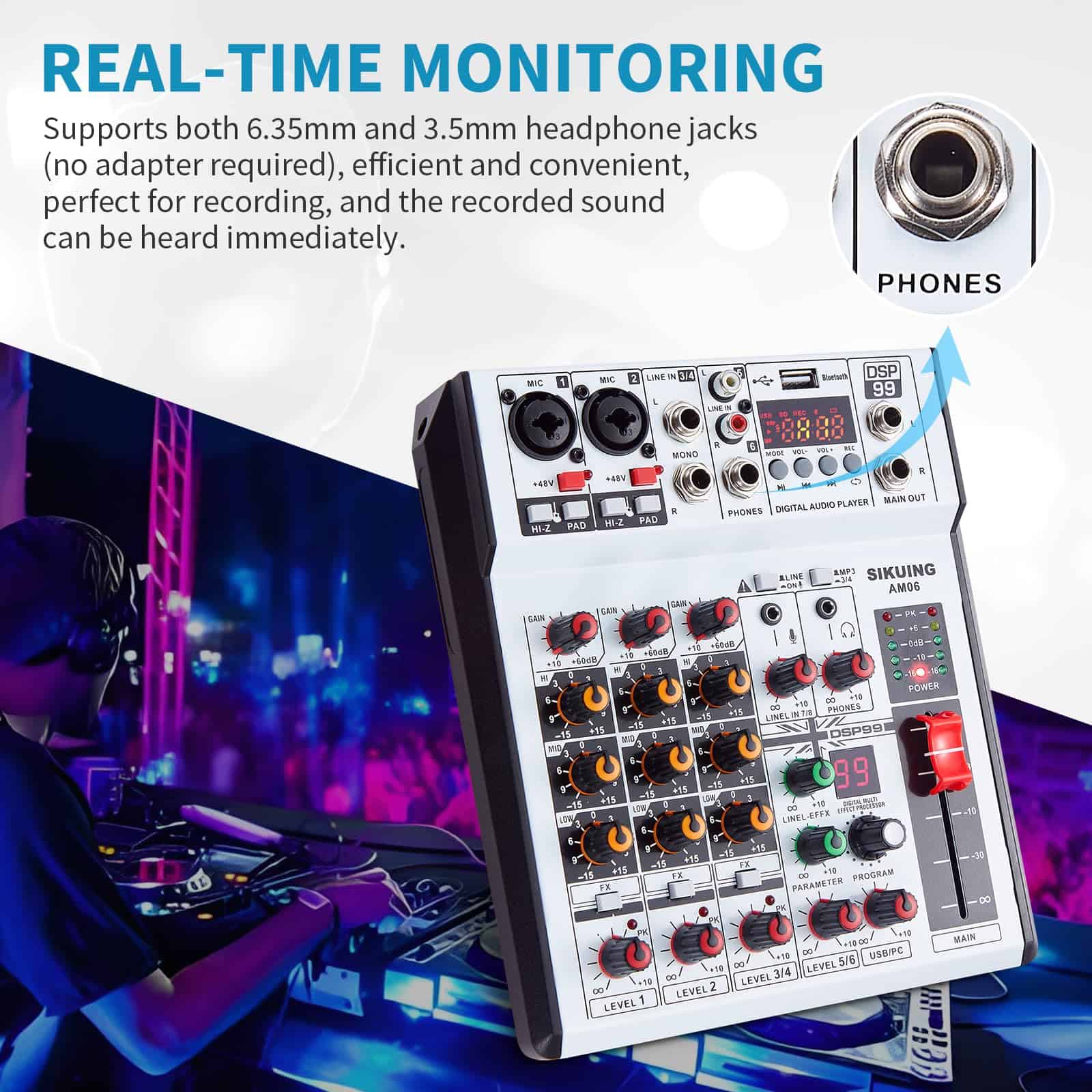 Mezcladora de Audio de 6 Canales SIKUING Consola - Imagen 10