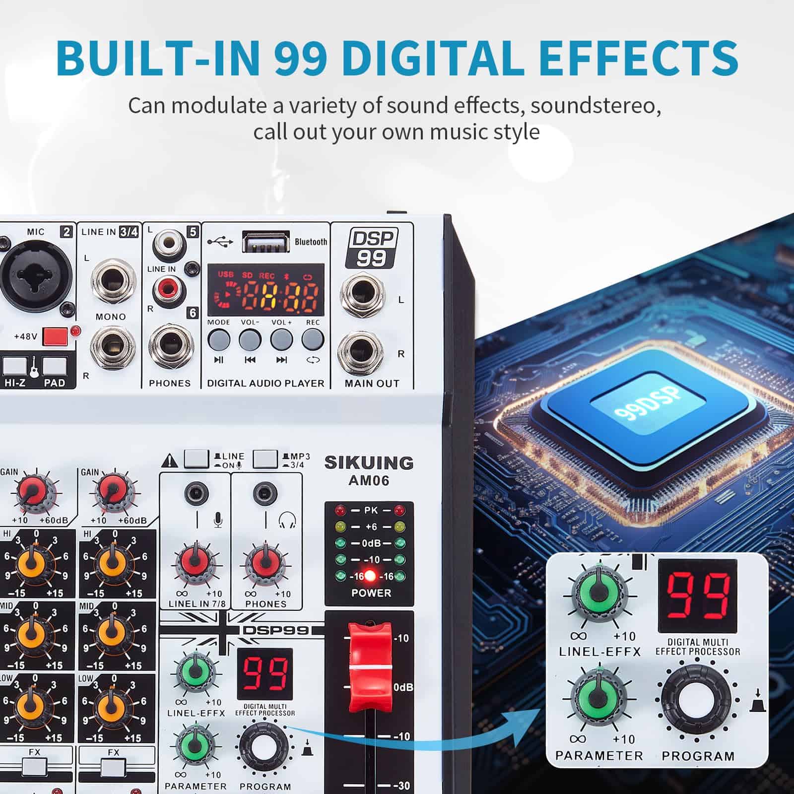 Mezcladora de Audio de 6 Canales SIKUING Consola - Imagen 9