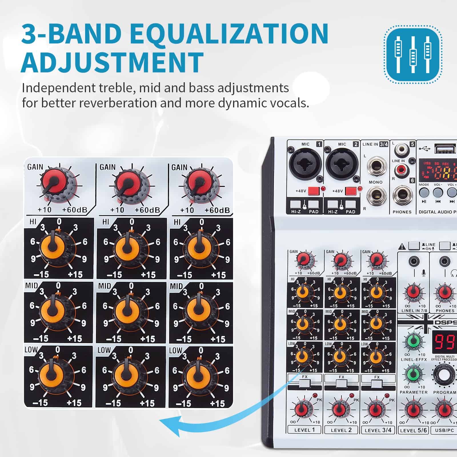 Mezcladora de Audio de 6 Canales SIKUING Consola - Imagen 8