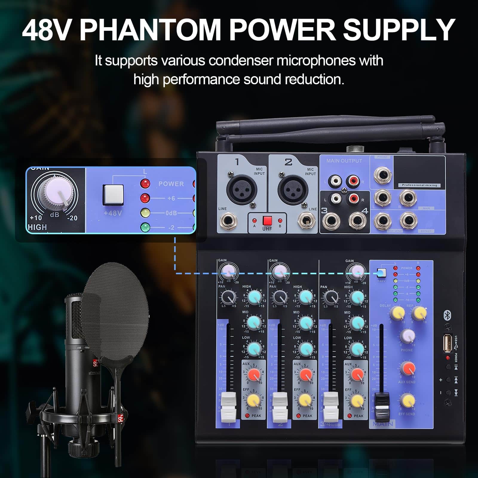 Mixer de Audio Profesional SIKUING con Doble Micrófono - Imagen 4