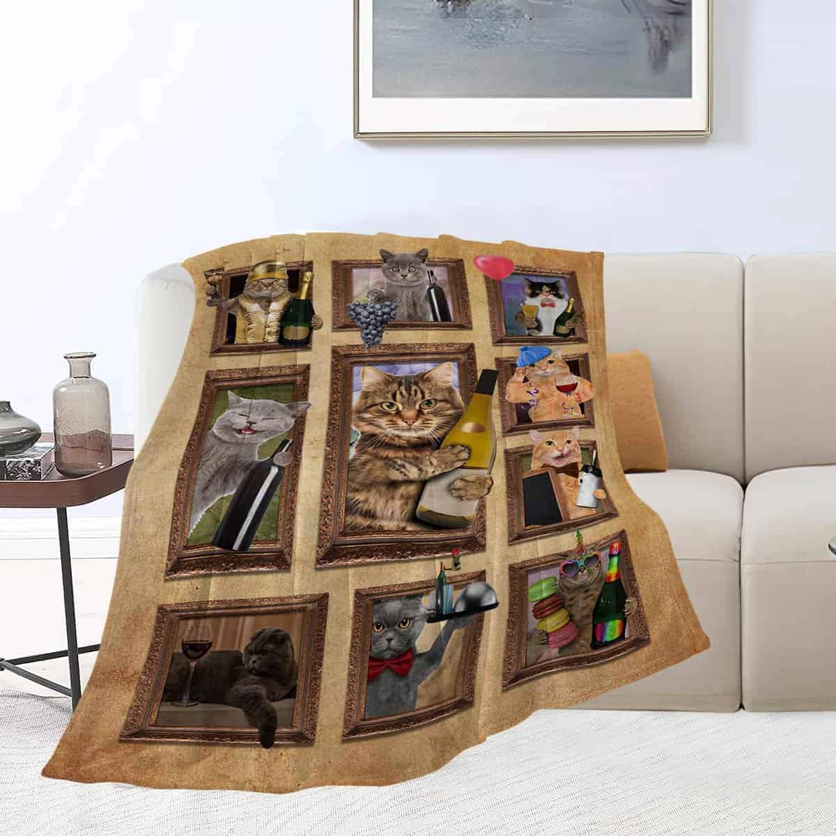 Manta de Vino con Gato Divertido y Lindo para Sofá Cama