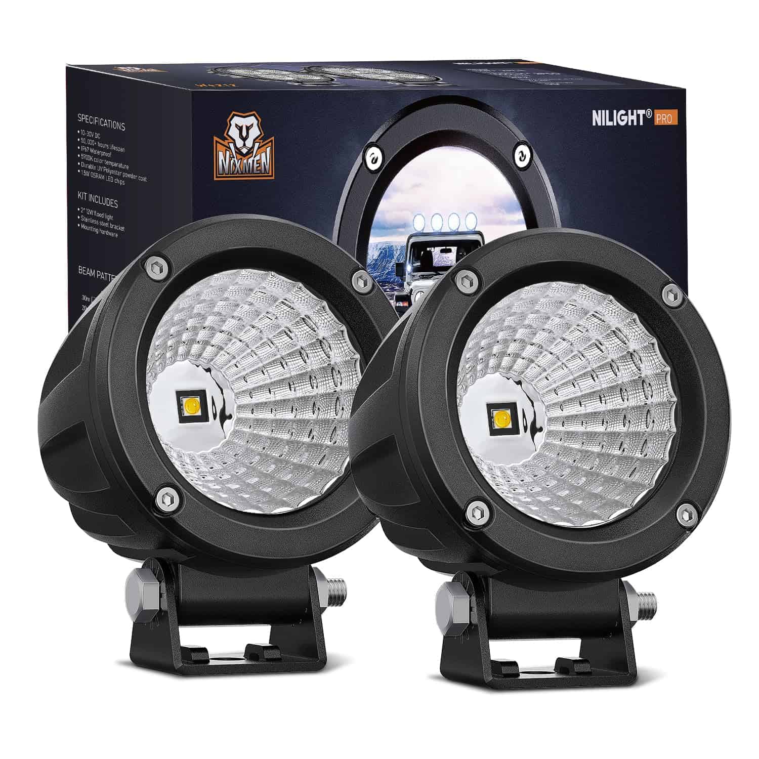 Nilight Led Light Pods 2PCS 3Inch Flood Round Led Offroad