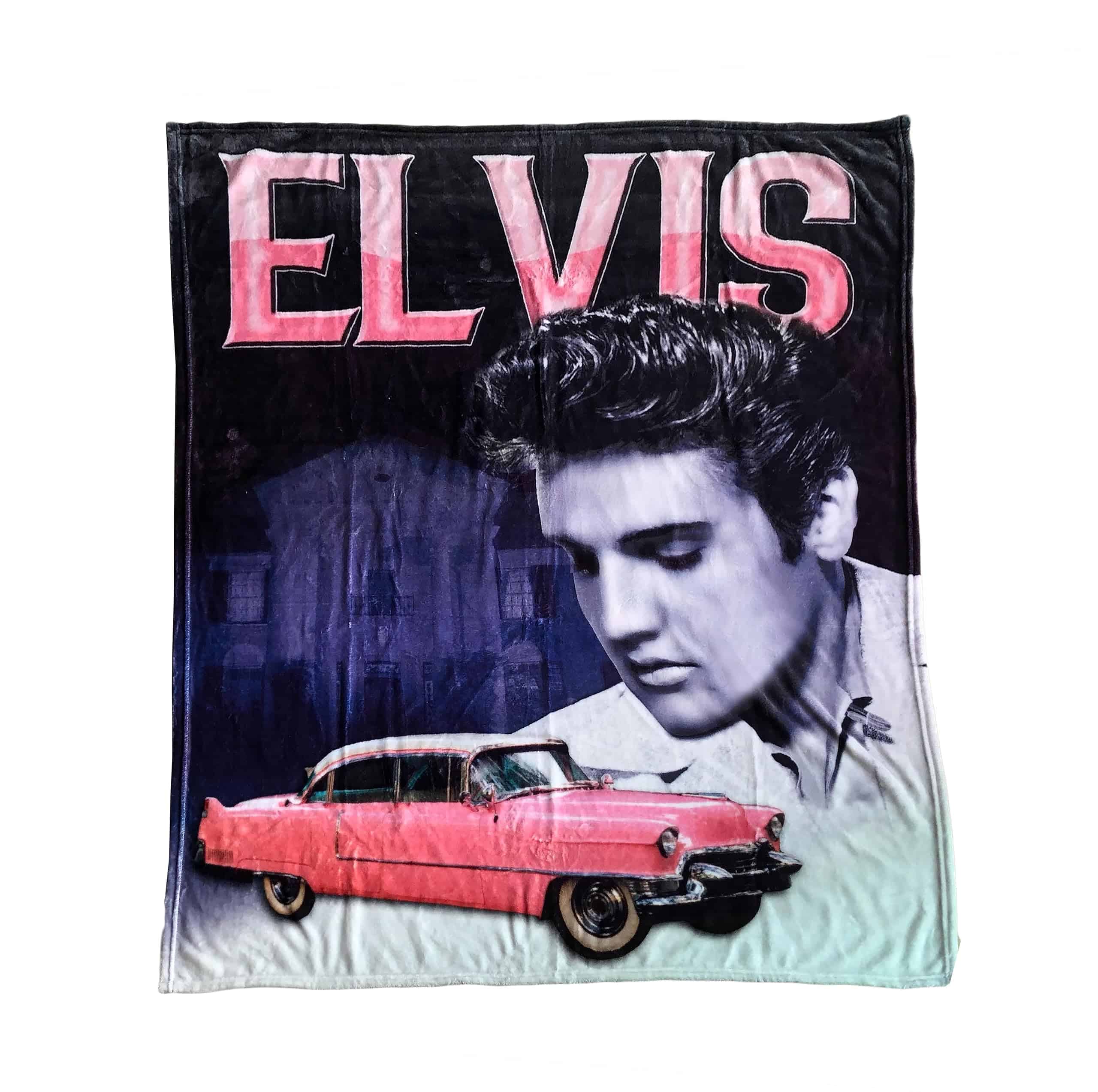 Manta de Elvis Presley con Pink Caddy 50"x60"