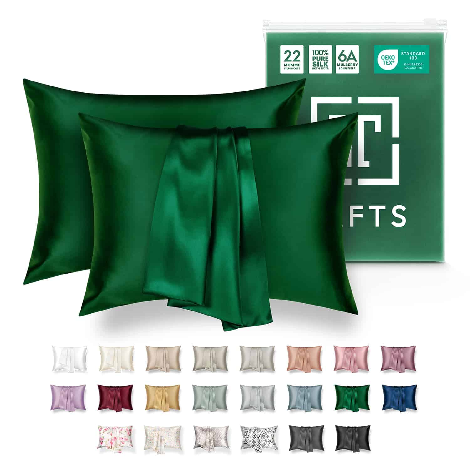 Funda de Almohada de Seda Tafts - 22mm 100% -Esmeralda