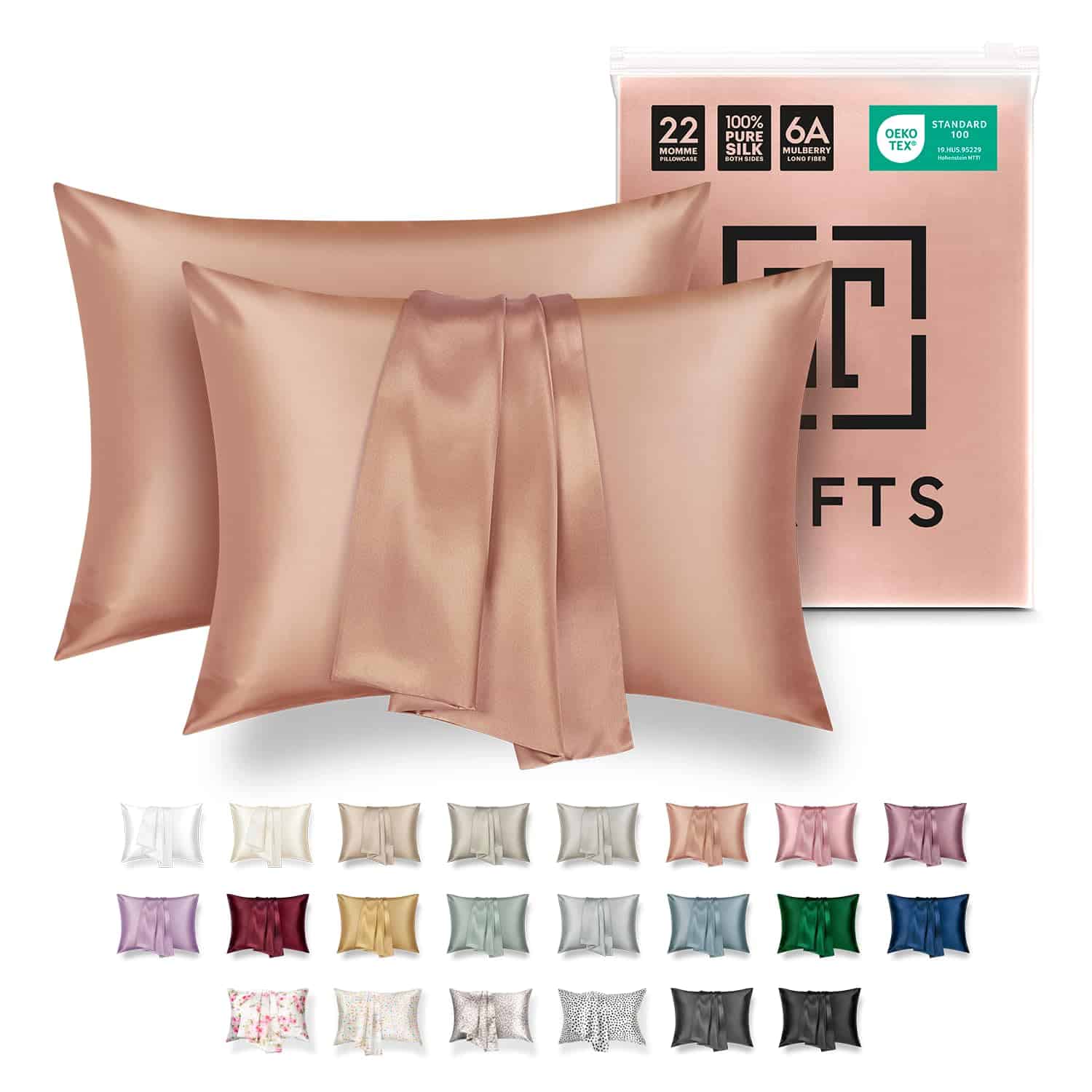 Funda de Almohada de Seda Tafts - 22mm 100% -Oro Rosa