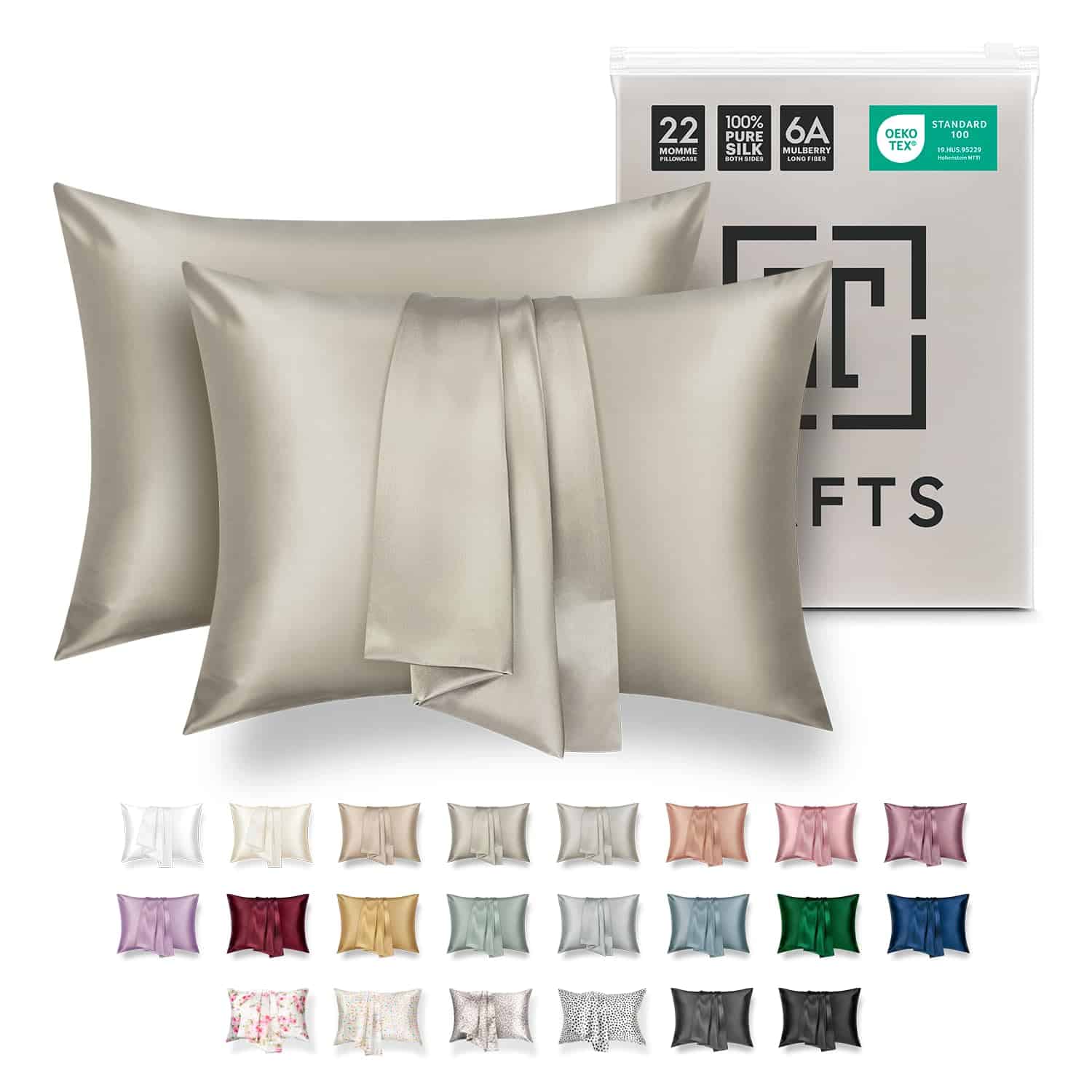 Funda de Almohada de Seda Tafts - 22mm 100% -Taupe