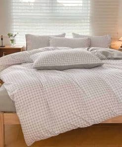 Juego de funda nórdica a cuadros gris claro NSNLGSGC para