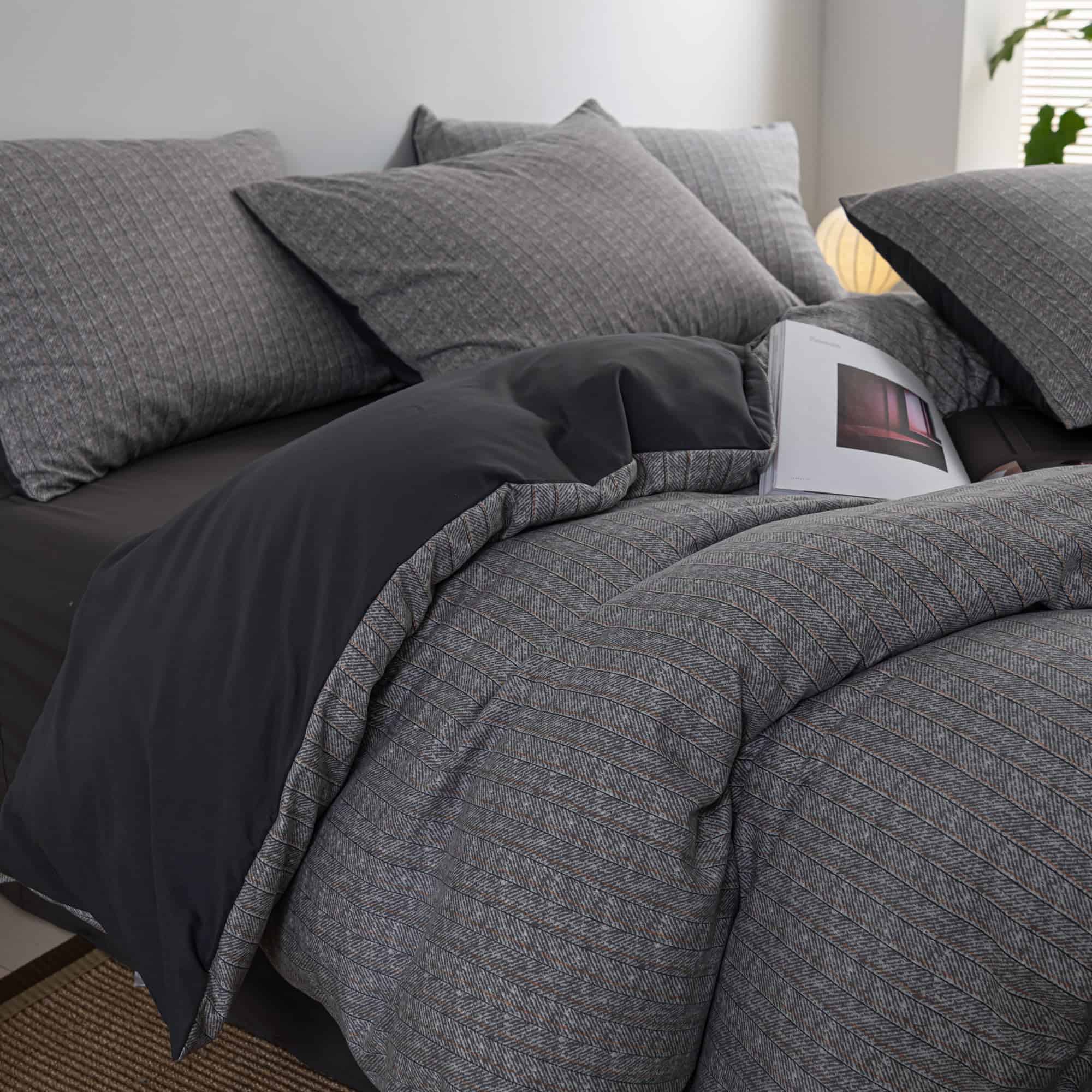 Juego de Funda de Edredón a Rayas Gris Frdhomi, Suave Tela - Imagen 3
