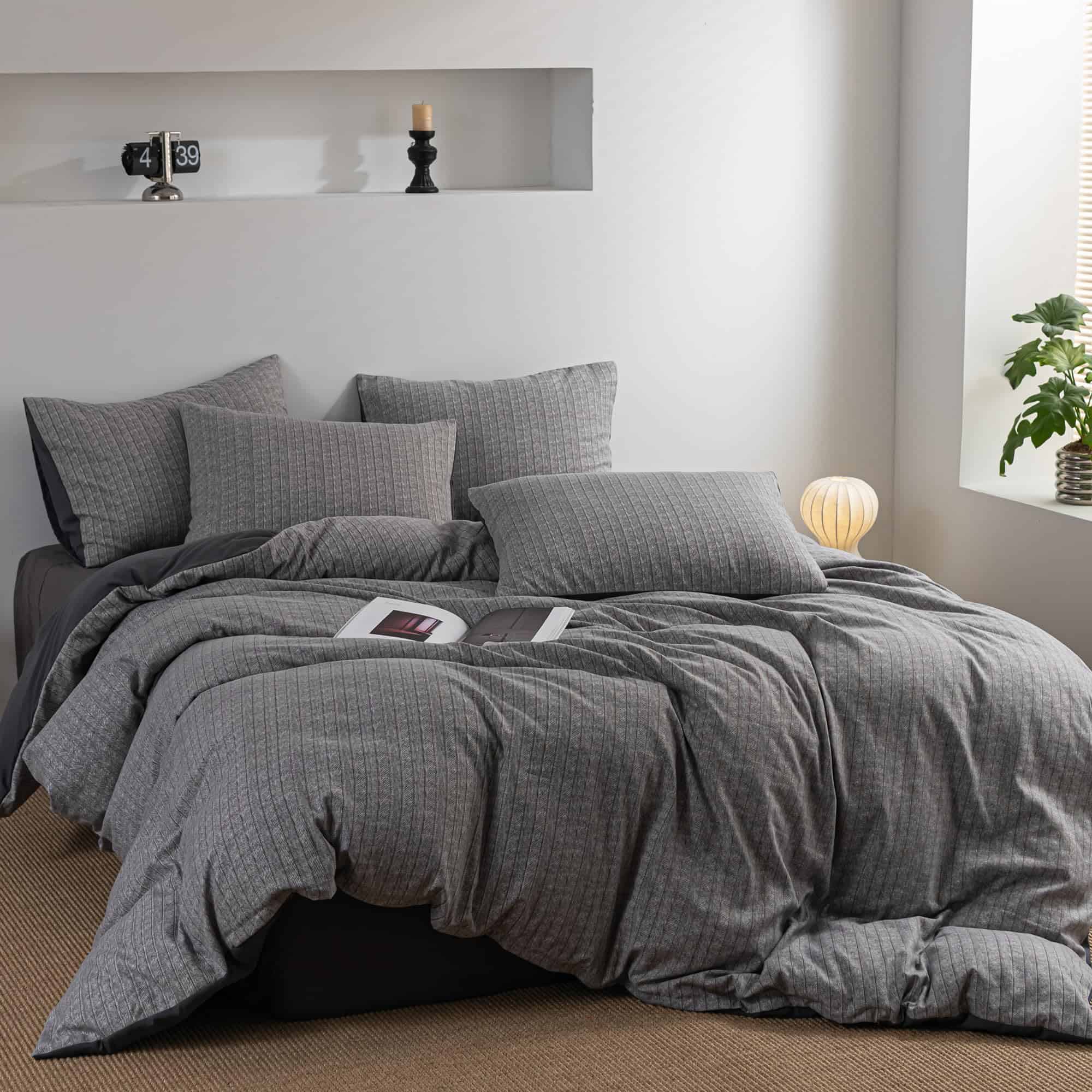 Juego de Funda de Edredón a Rayas Gris Frdhomi, Suave Tela