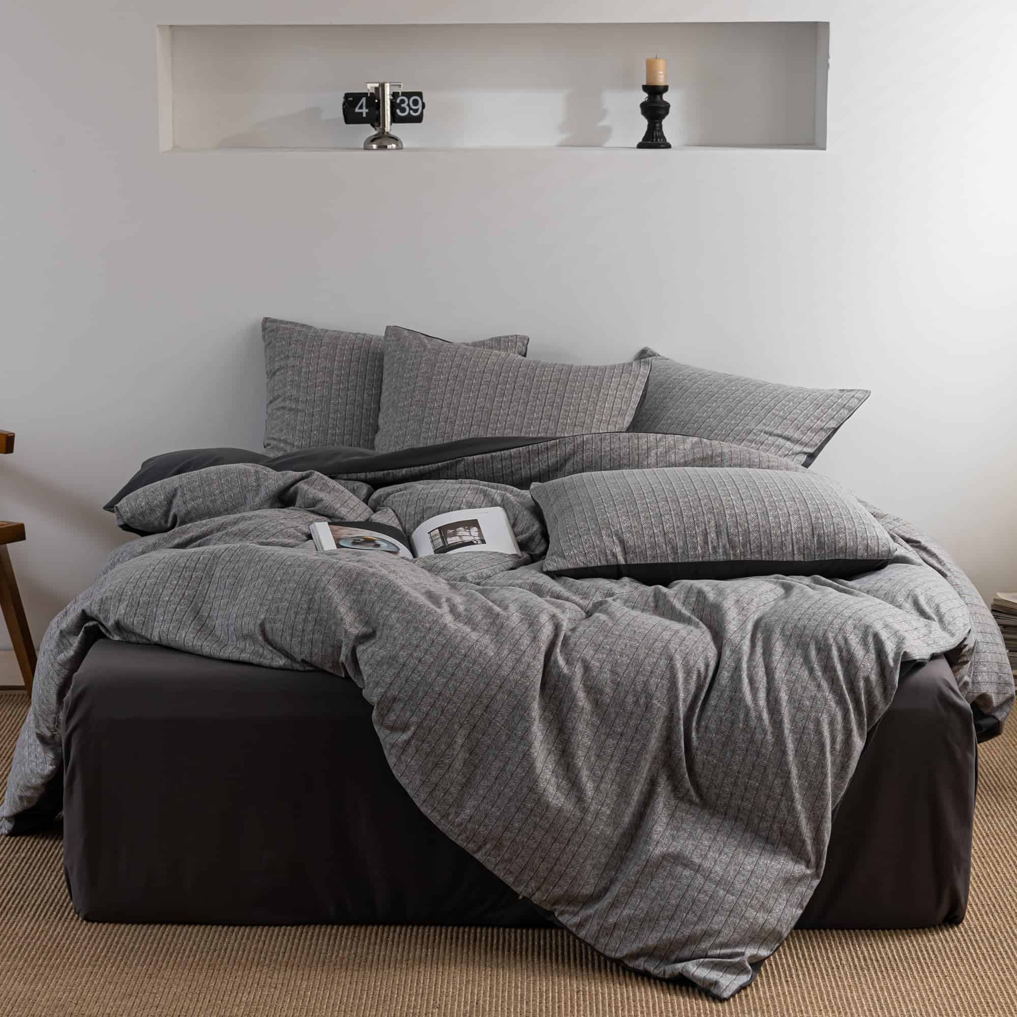 Juego de Funda de Edredón a Rayas Gris Frdhomi, Suave Tela - Imagen 5