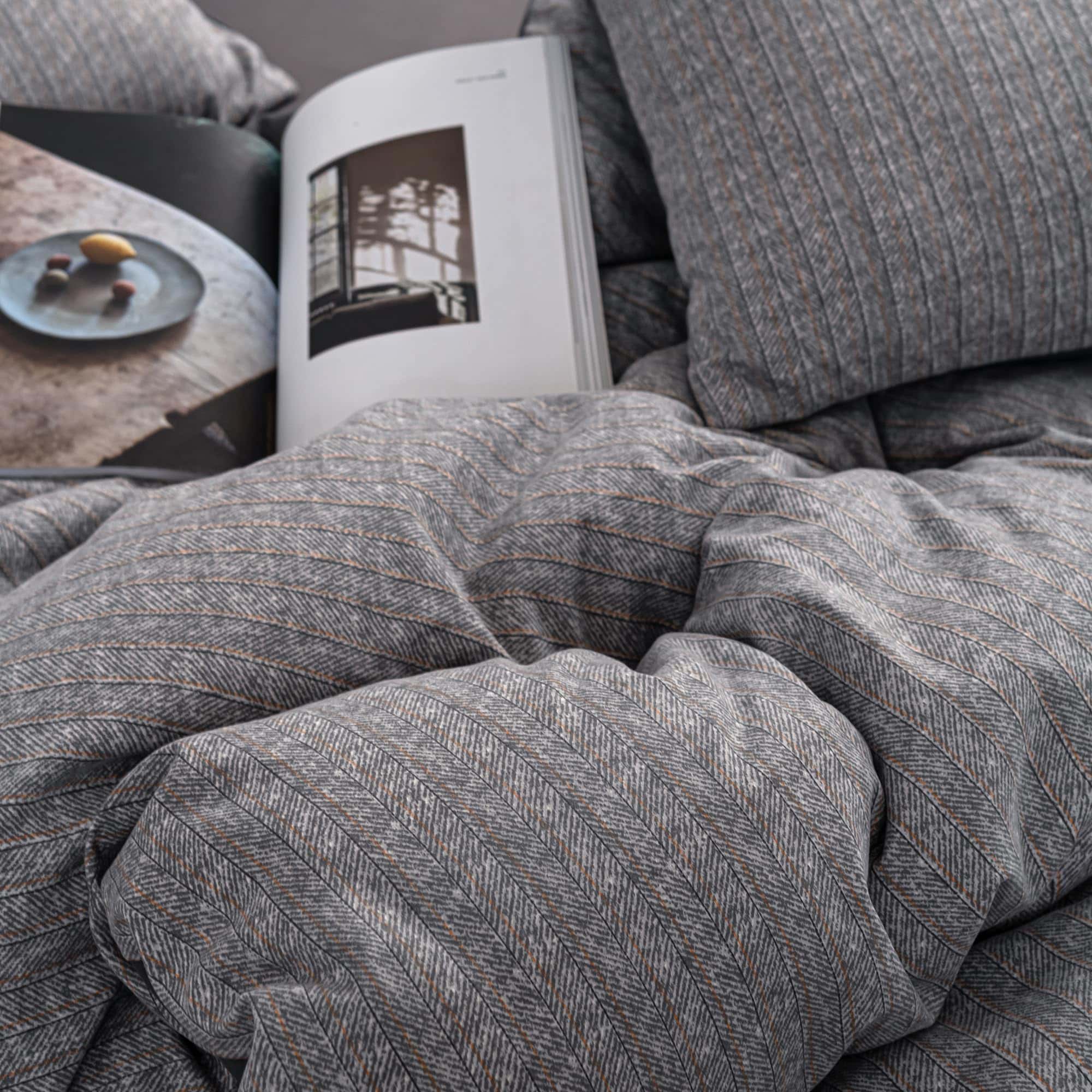 Juego de Funda de Edredón a Rayas Gris Frdhomi, Suave Tela - Imagen 7