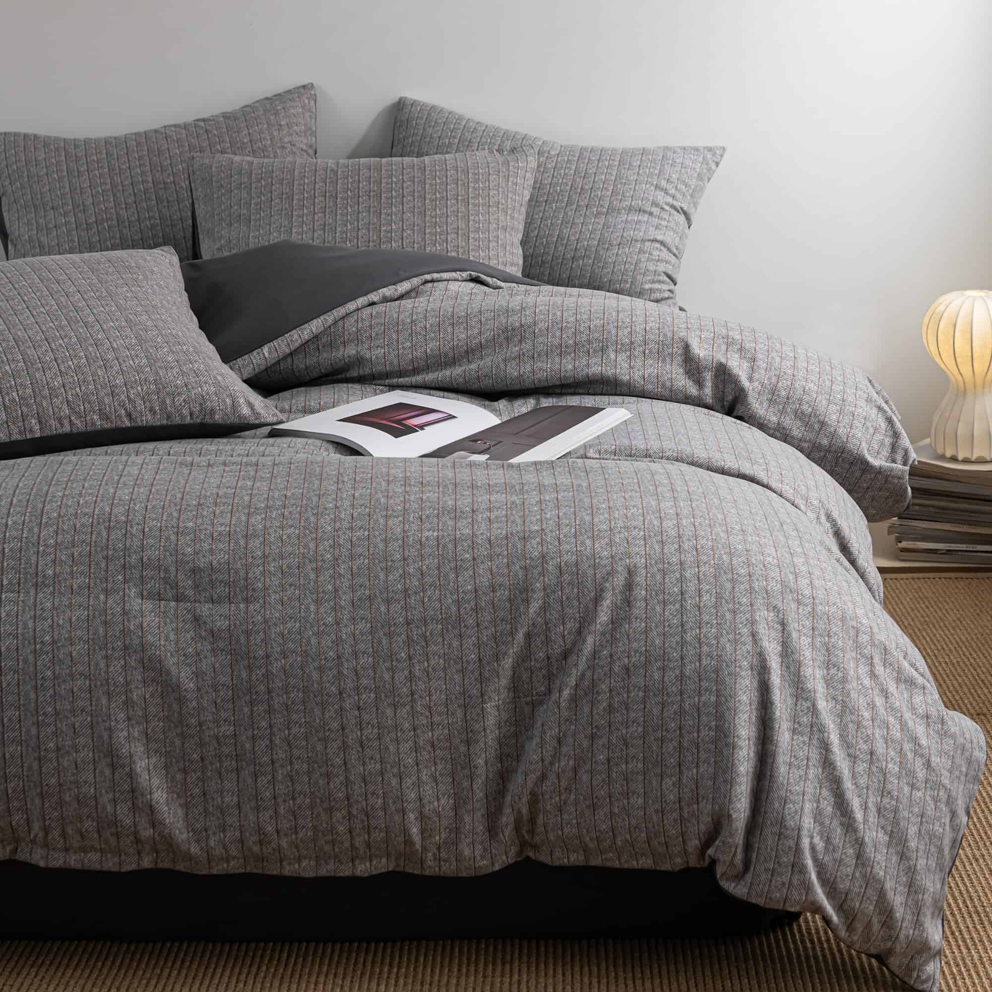Juego de Funda de Edredón a Rayas Gris Frdhomi, Suave Tela - Imagen 4