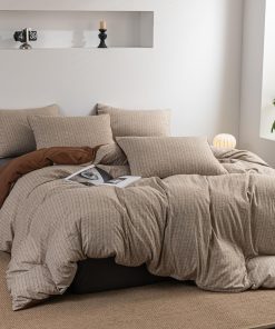 Frdhomi Juego de Funda de Edredón a Rayas en Camel para