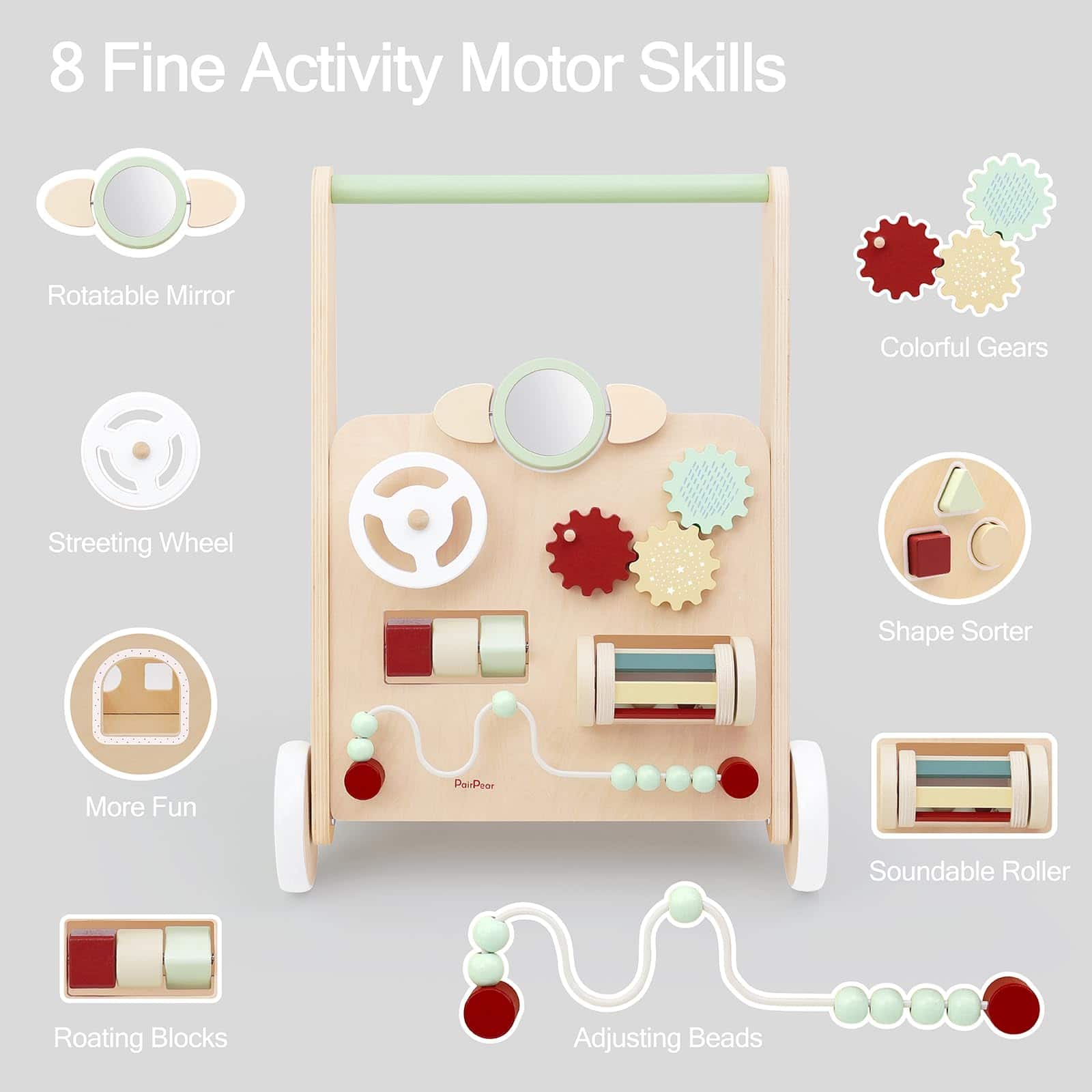 Par de Peras Madera Bebé Andador de Empuje y Arrastre, - Imagen 3