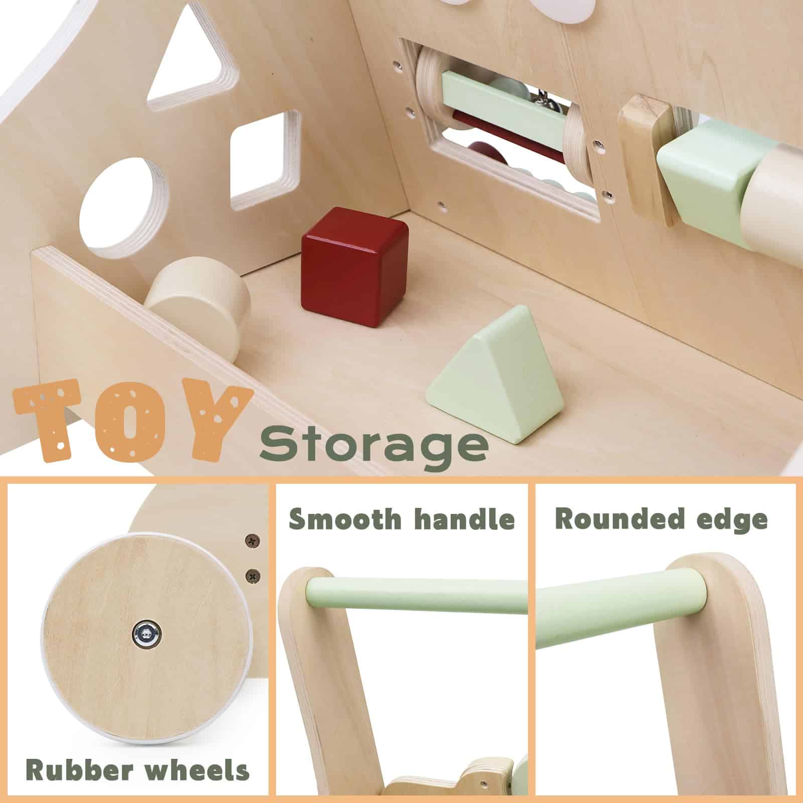 Par de Peras Madera Bebé Andador de Empuje y Arrastre, - Imagen 6