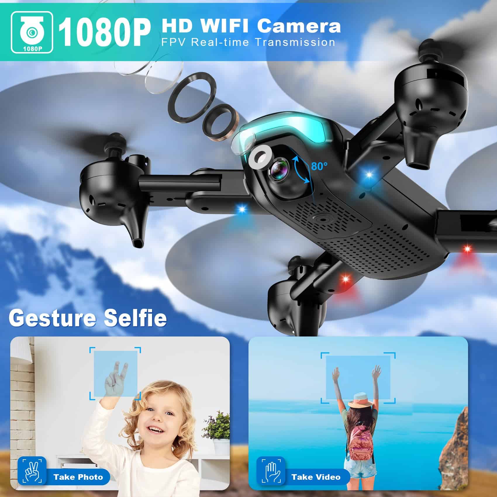 REDRIE Drone con Cámara - Drone Plegable para Niños y - Imagen 3