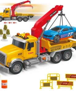 Juguete de Camión de Remolque con Plataforma Plana y Grúa