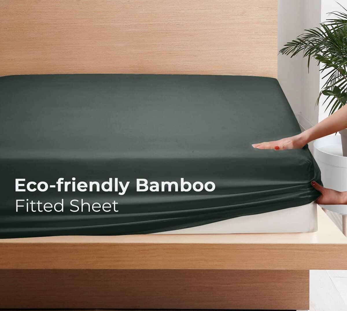 Sábana Ajustable Gris Sólido de Bambú para Cama Individual - Imagen 5