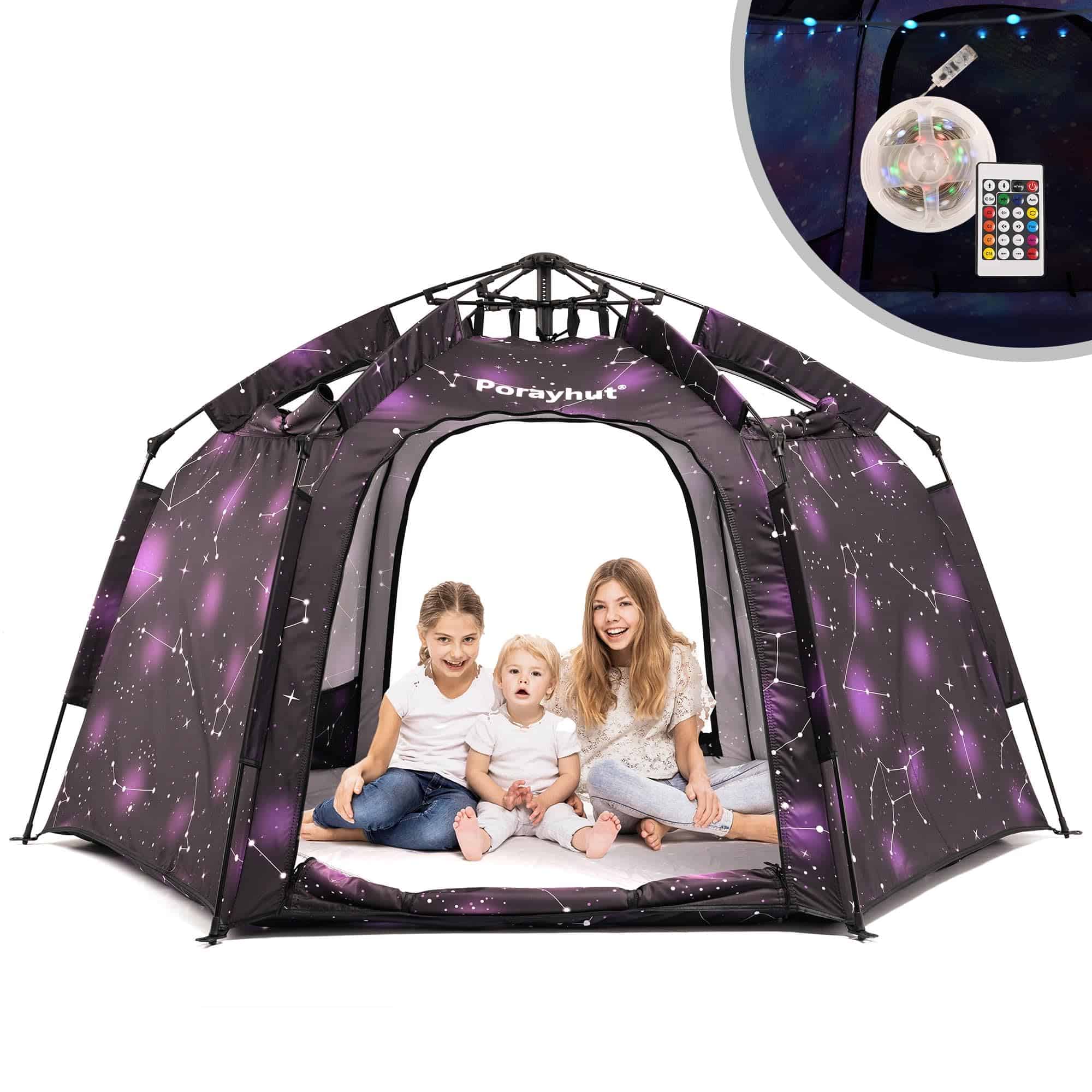 Tienda de campaña hexagonal portátil para niños con luces