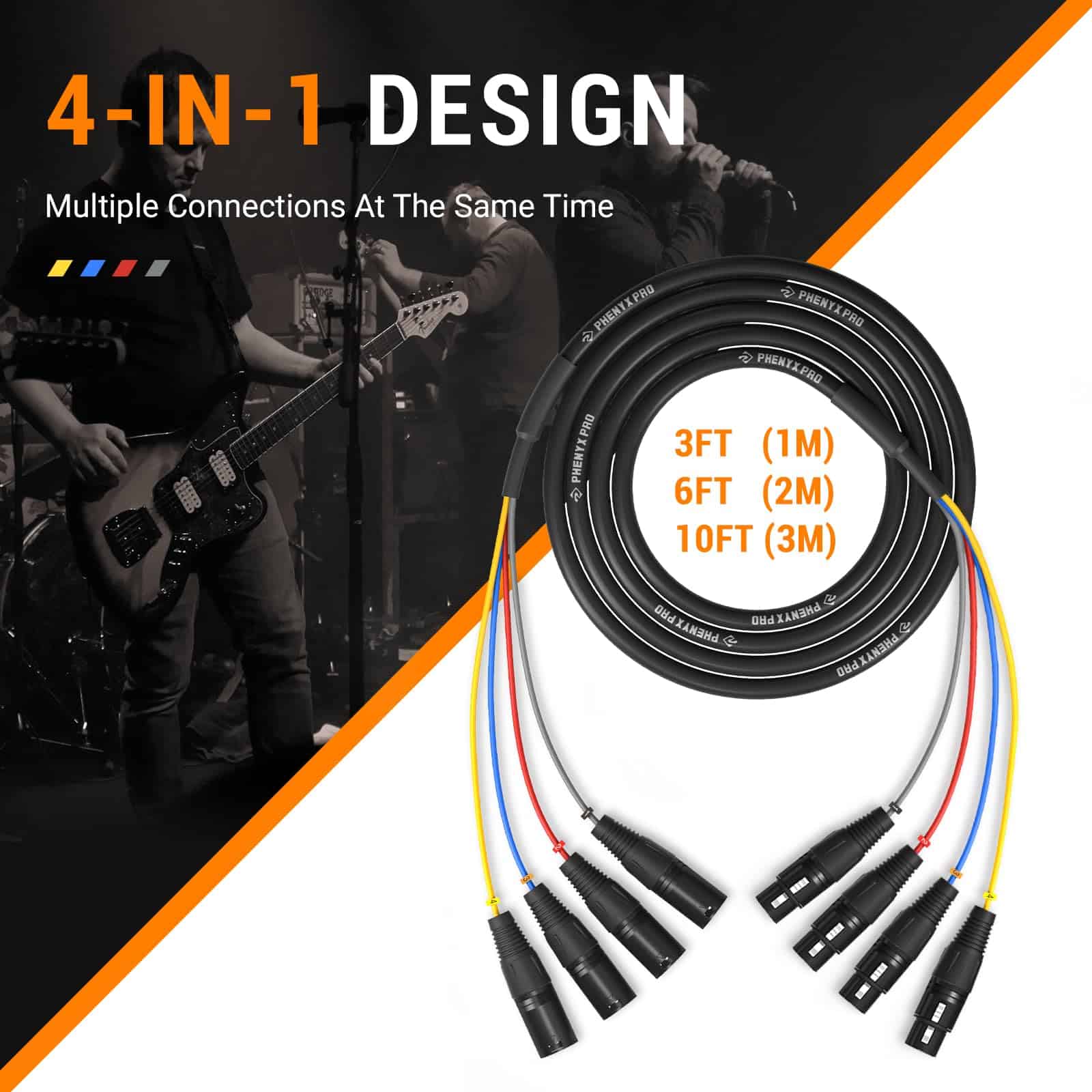 Phenyx Pro Cable Serpiente XLR, Cable de Conexión de 4 - Imagen 3