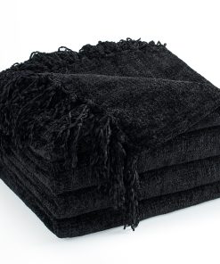Manta de Chenilla Larga para Sofá 50"X 60", -Negro