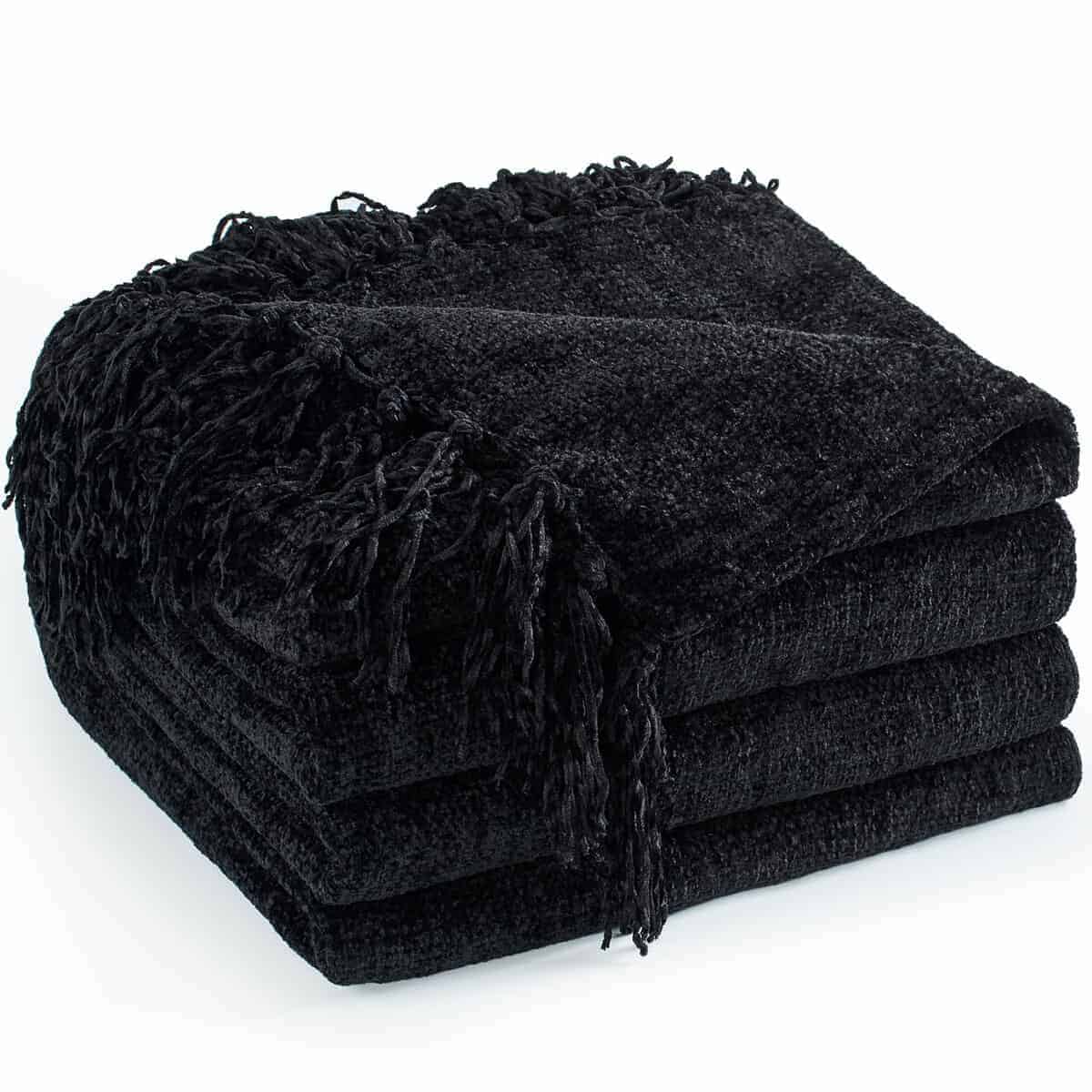Manta de Chenilla Larga para Sofá 50"X 60", -Negro