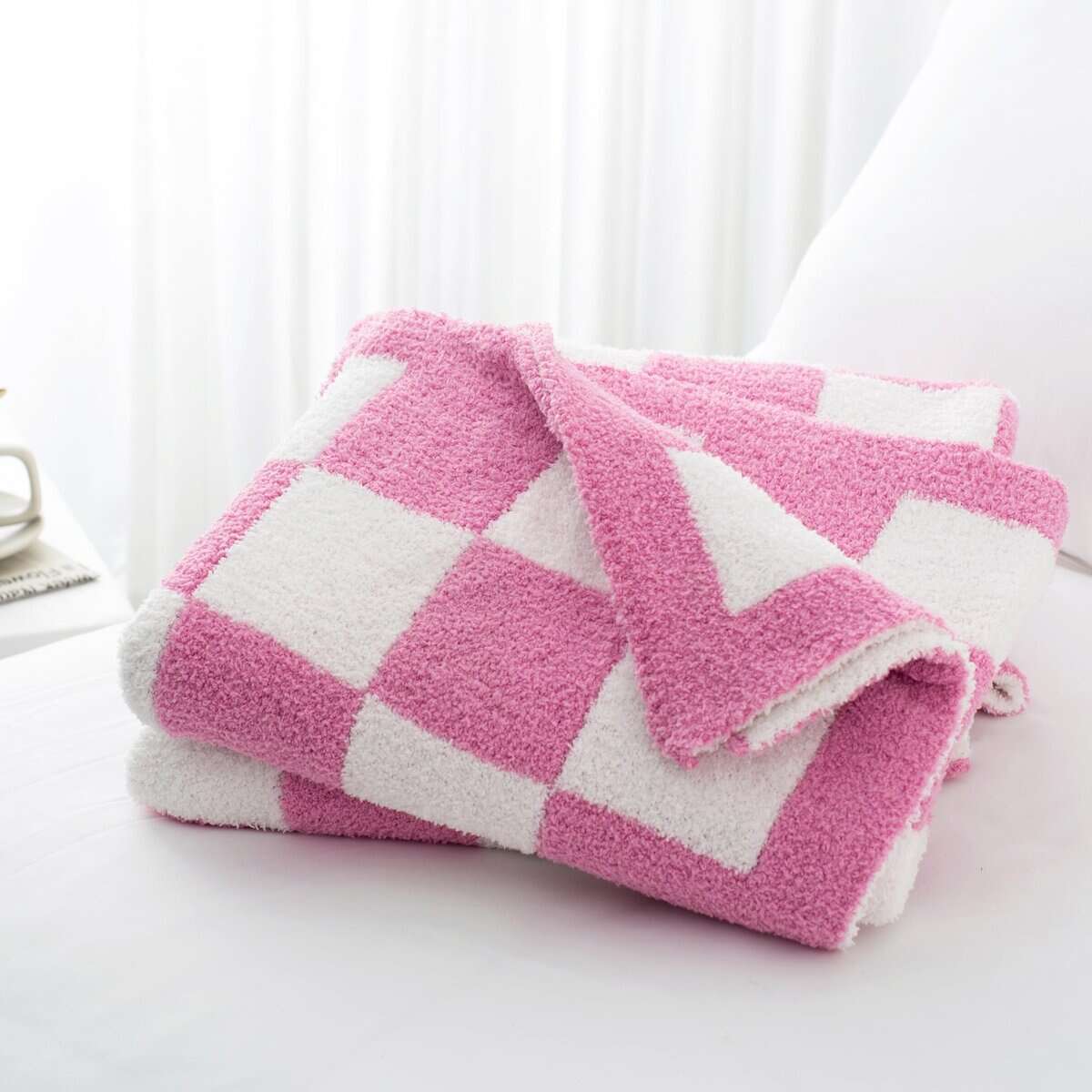 Manta de Cuadros Carriediosa 90" X 90" Queen, -Rosa Fuerte - Imagen 3