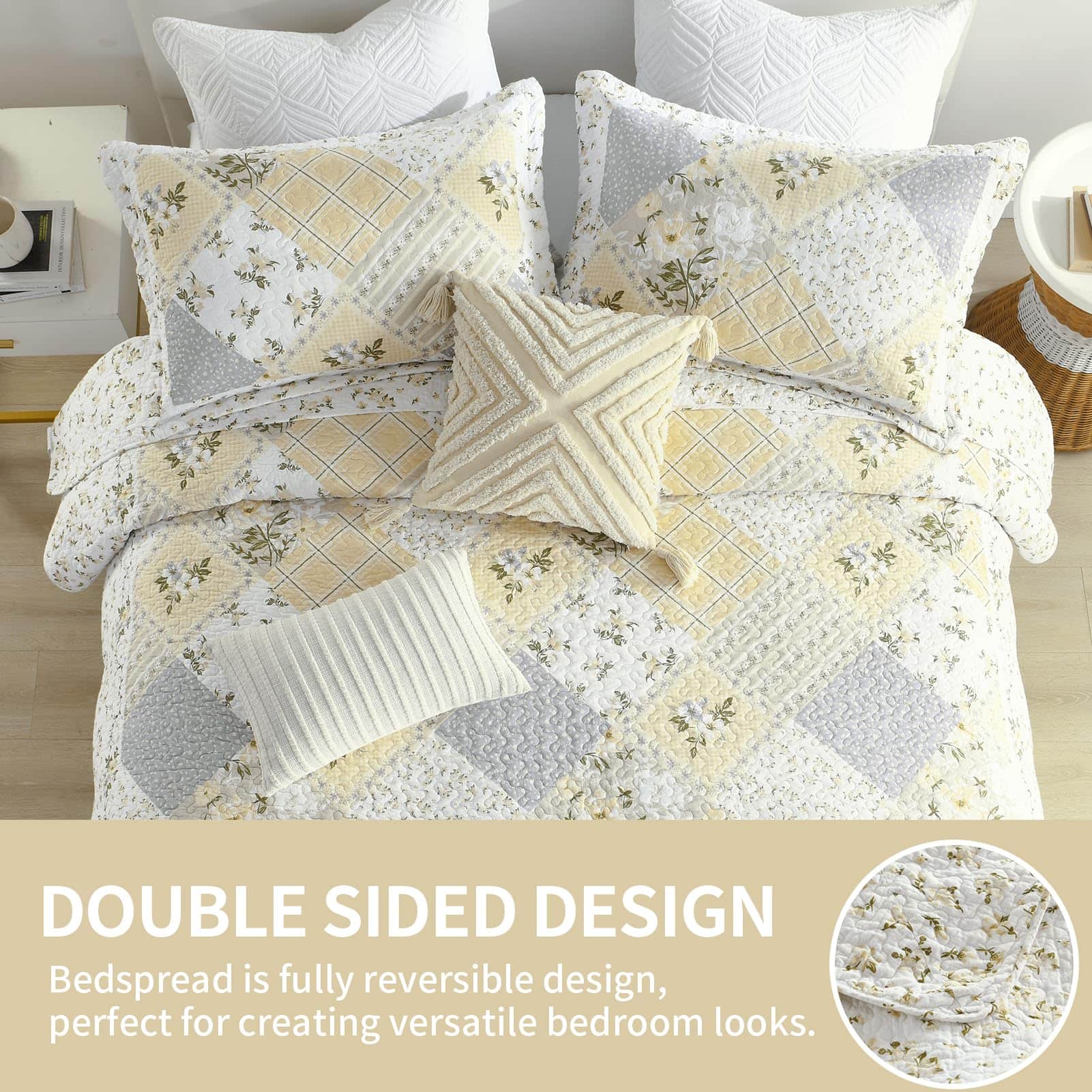 SahSahCasa 100% Algodón 120"x102" Colcha Cubrecama Queen - Imagen 9