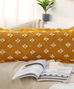 Funda de Almohada Lumbar Larga Boho DRNOU -Amarillo
