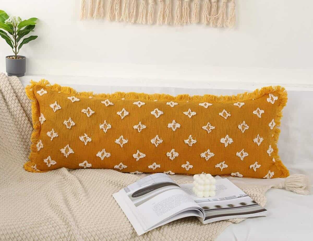 Funda de Almohada Lumbar Larga Boho DRNOU -Amarillo - Imagen 4