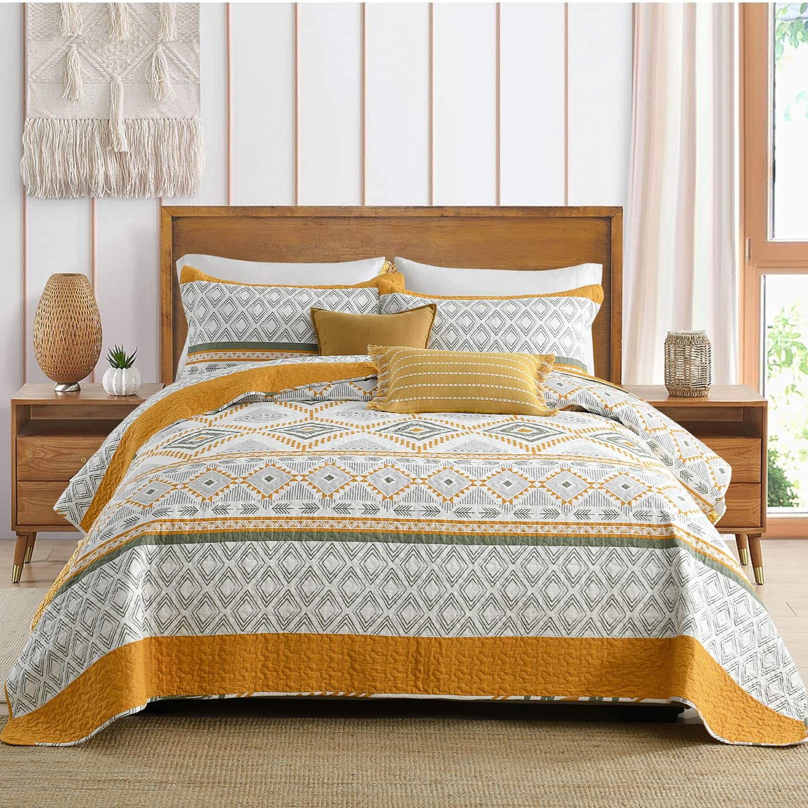 Juego de Colcha Queen QuiltEase Estilo Boho 100% Algodón